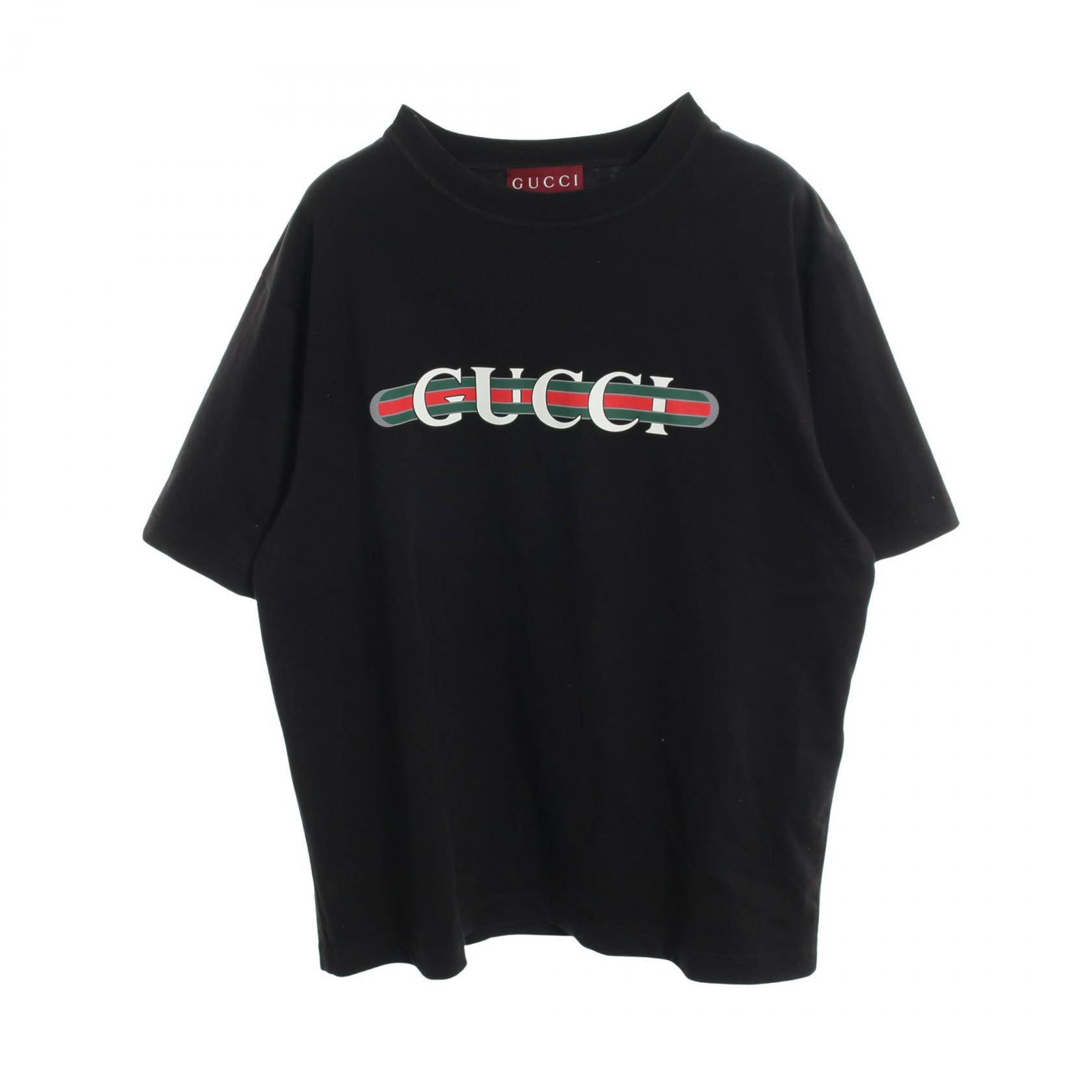 【5千円OFFクーポン対象】グッチ GUCCI コットンジャージー ロゴプリント 半袖Tシャツ 衣料品 トップス コットン メンズ ブラック系 / マルチカラー 784361 【中古】