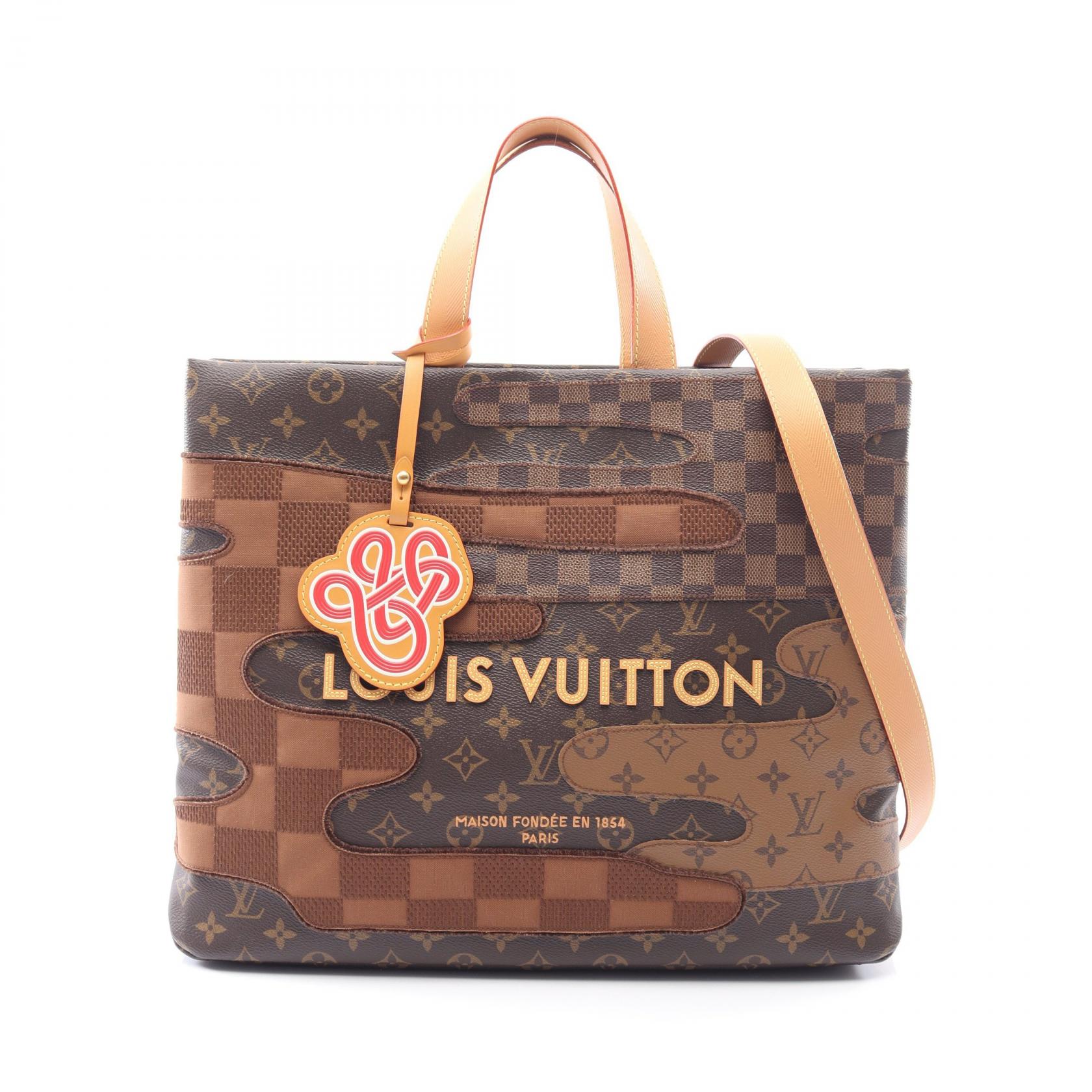 【5%OFFクーポン×ポイント5倍】ルイ・ヴィトン LOUIS VUITTON ショッパートートMM 2WAY トートバッグ バッグ PVCコーティングキャンバス レザー モノグラム メンズ ブラウン系 M15274 【中古】
