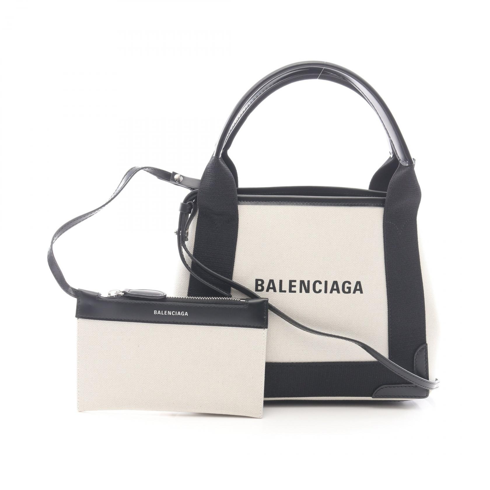 バレンシアガ BALENCIAGA ネイビーカバ XS 2WAY ハンドバッグ バッグ キャンバス レザー レディース アイボリー系 / ブラック系 390346 【中古】