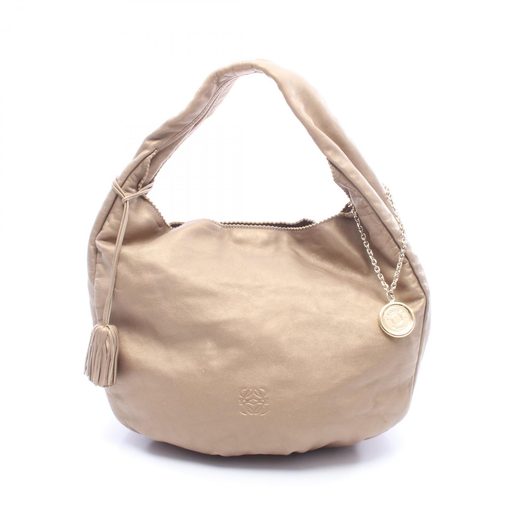 【10%OFFクーポン 7/26 9:59〆】 ロエベ LOEWE アナグラム ショルダーバッグ バッグ レザー レディース ゴールド系 【中古】｜Brandoff銀座