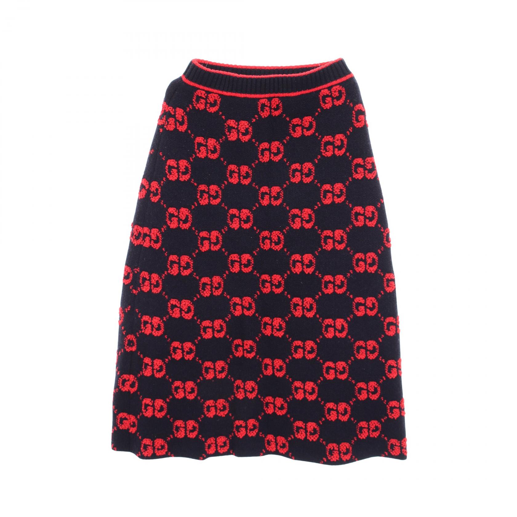 【10%OFFクーポン 7/26 9:59〆】 グッチ GUCCI GGウール ブークレ ジャカード スカート 衣料品 ボトムス ウール レディース ネイビー系 / レッド系 713301 【中古】|Brandoff銀座