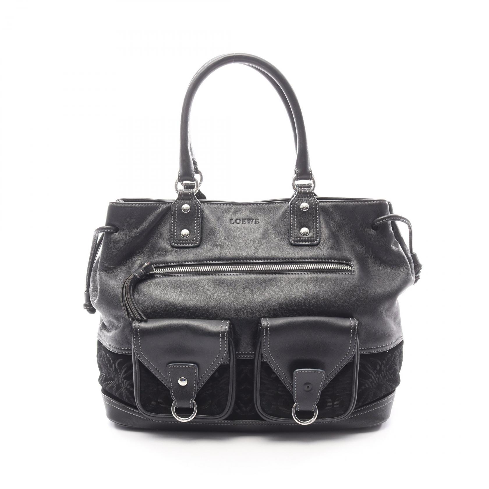 【15%OFFクーポン 7/26 9:59〆】ロエベ LOEWE アナグラム ハンドバッグ バッグ レザー スウェード レディース ブラック系 【中古】|Brandoff銀座