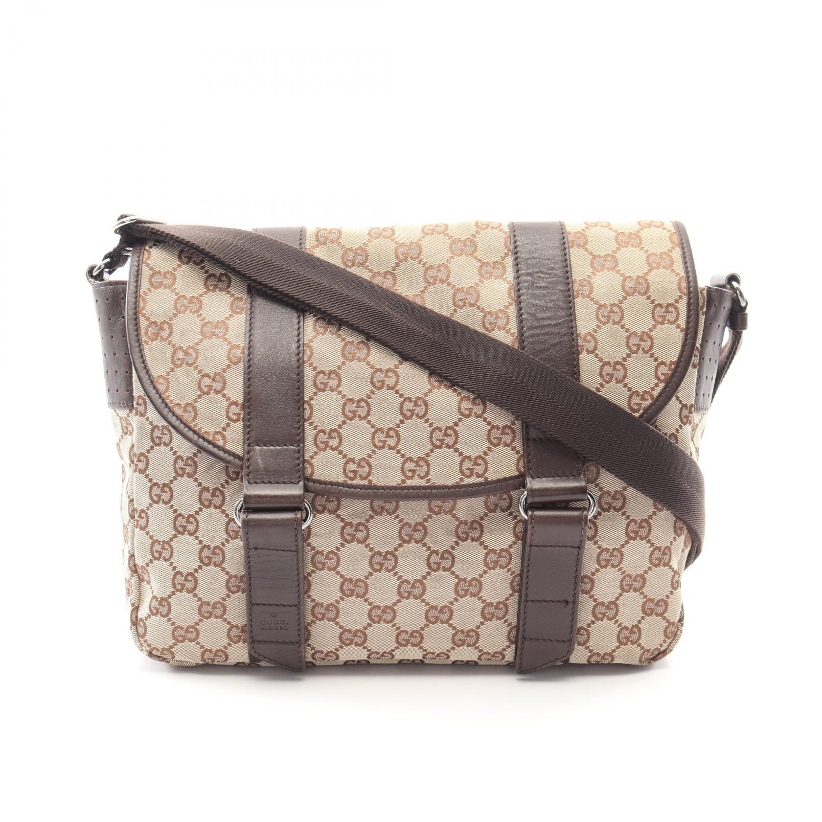 【5千円OFFクーポン対象】グッチ GUCCI GGキャンバス ショルダーバッグ バッグ キャンバス レザー メンズ レディース ベージュ系 / ブラウン系 145859 【中古】