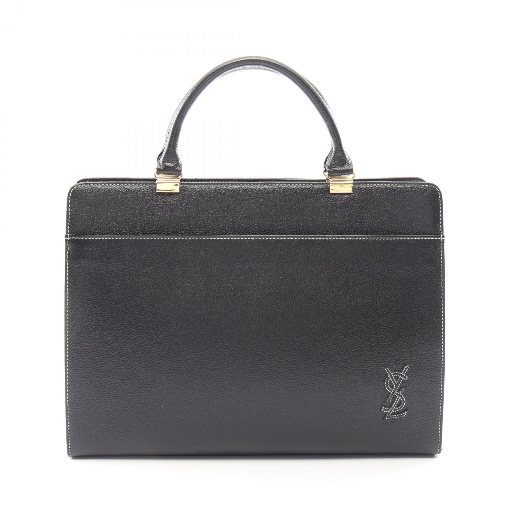 イヴ・サンローラン YVES SAINT LAURENT YSL ビジネスバッグ ハンドバッグ バッグ レザー レディース ブラック系 【中古】