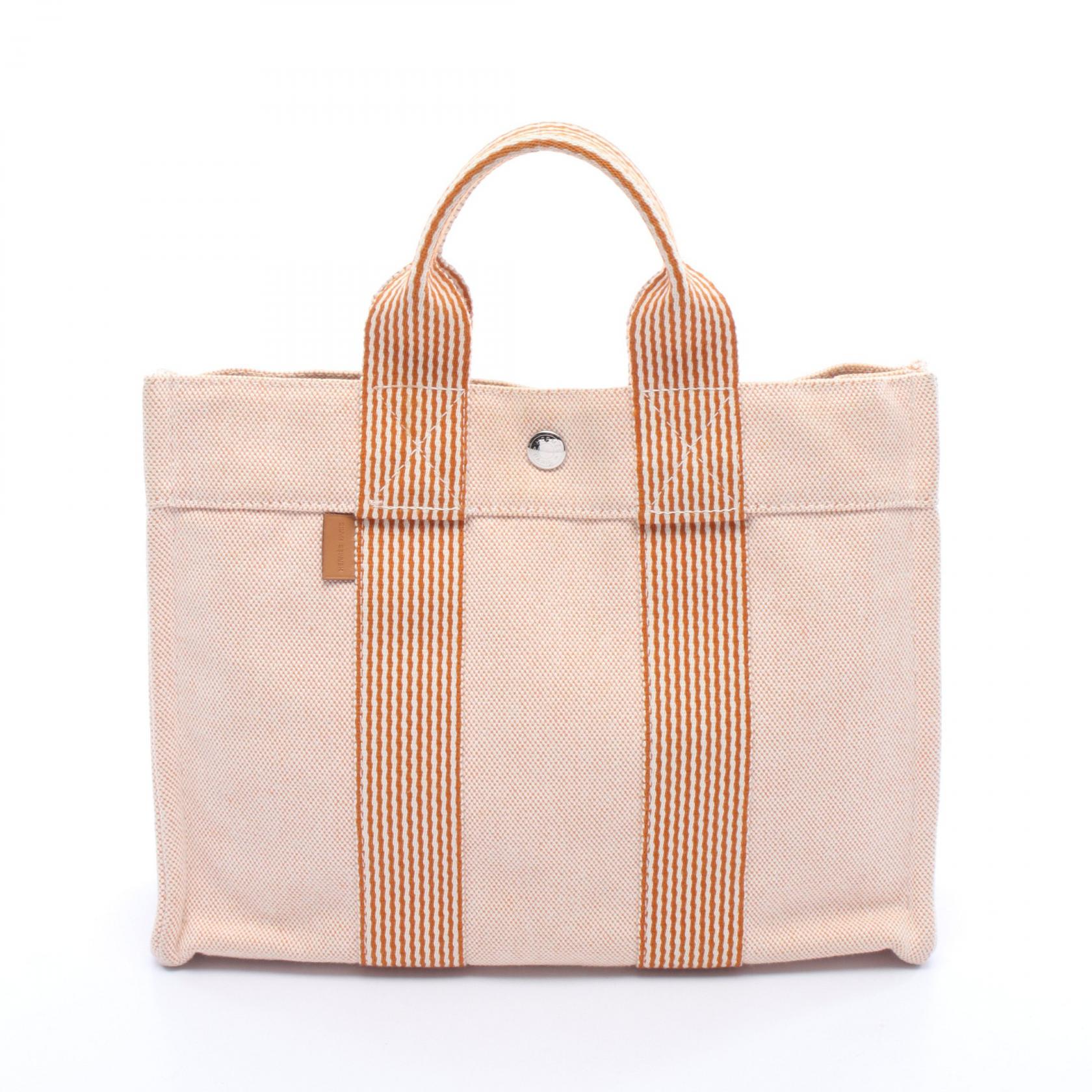エルメス HERMES ニューフールトゥPM トートバッグ バッグ キャンバス レディース オレンジ系 / ホワイト系 【中古】