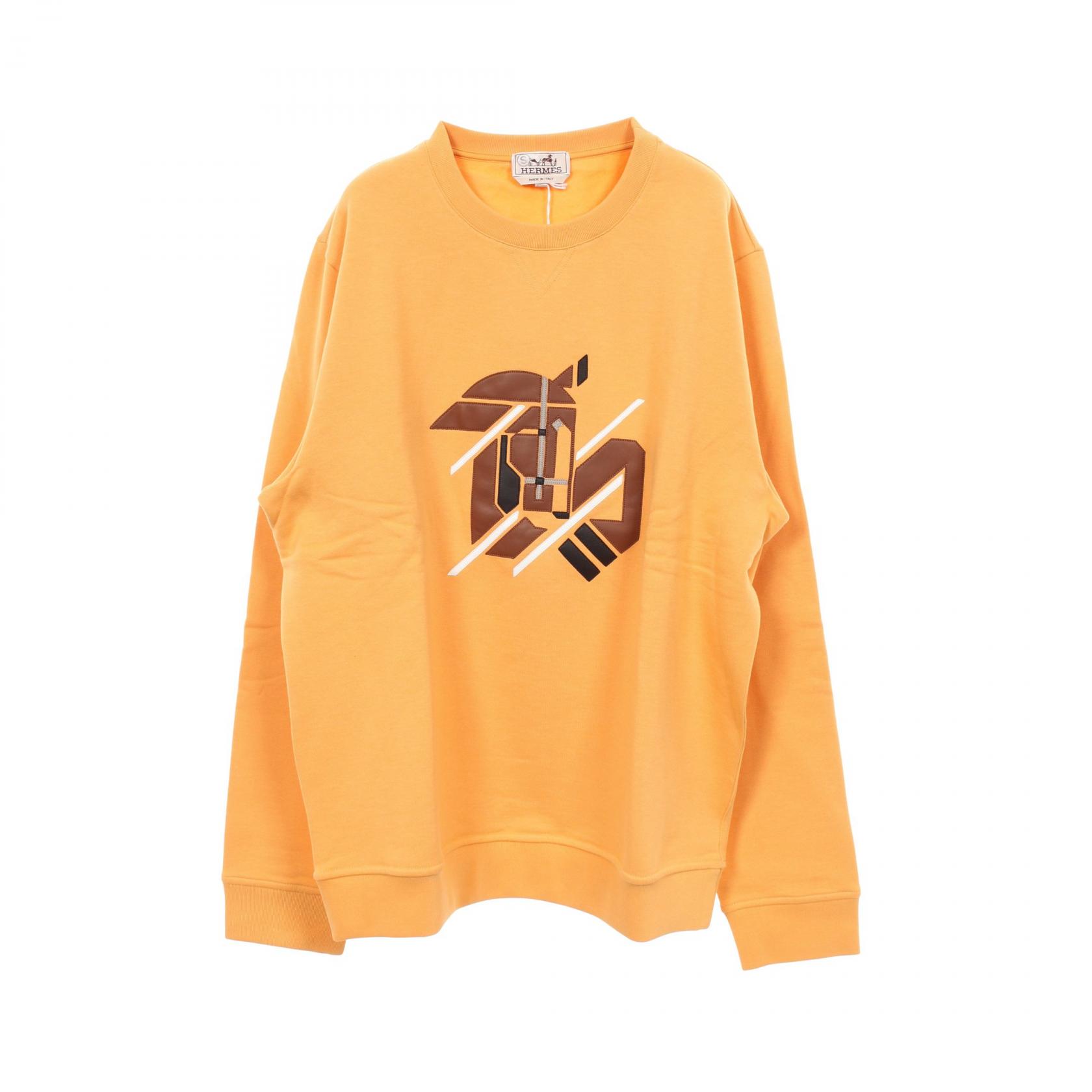 エルメス HERMES レザーパッチ 裏起毛 スウェット 衣料品 トップス コットン メンズ オレンジ系 / ブラウン系 【中古】