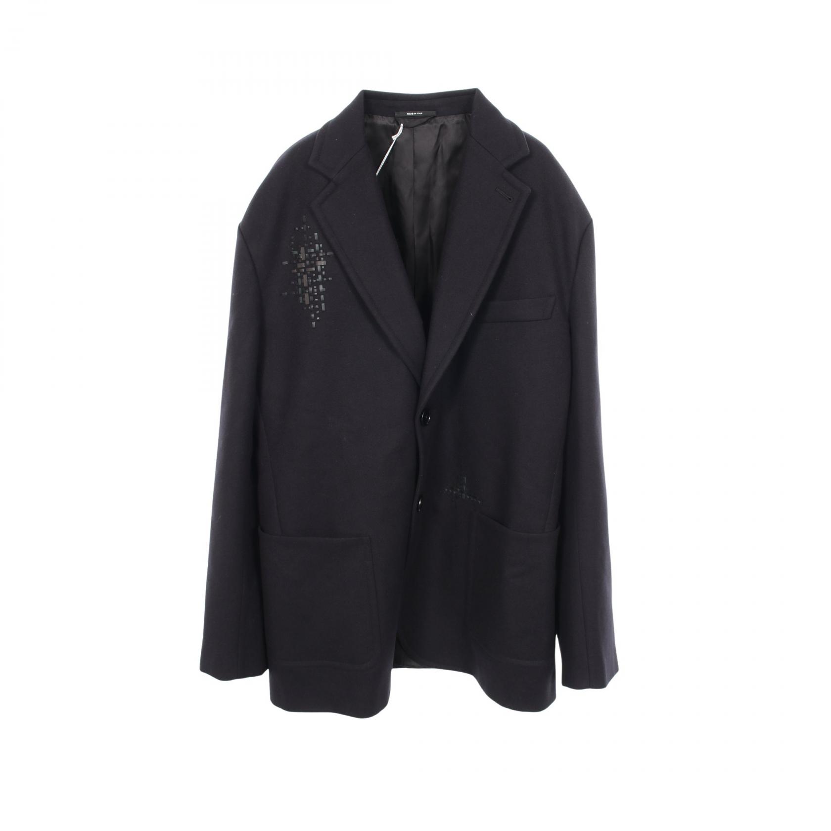 【10%OFFクーポン 7/26 9:59〆】 エルメス HERMES レザーパッチ 衣料品 アウター ウール メンズ ブラック系 【中古】｜Brandoff銀座