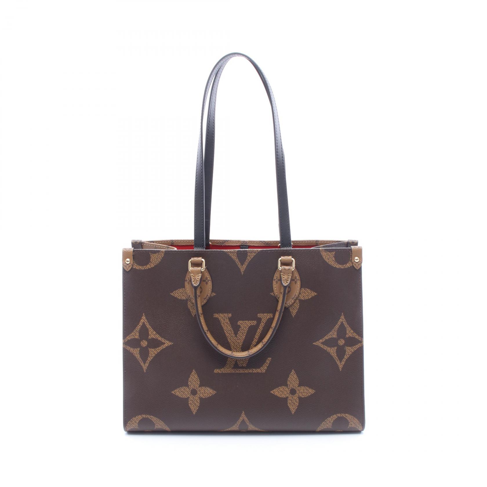 【15%OFFクーポン 7/26 9:59〆】ルイ・ヴィトン LOUIS VUITTON オンザゴーMM トートバッグ バッグ PVCコーティングキャンバス レザー モノグラム・ジャイアントリバース レディース ブラウン系 / ベージュ系 M45321 【中古】|Brandoff銀座
