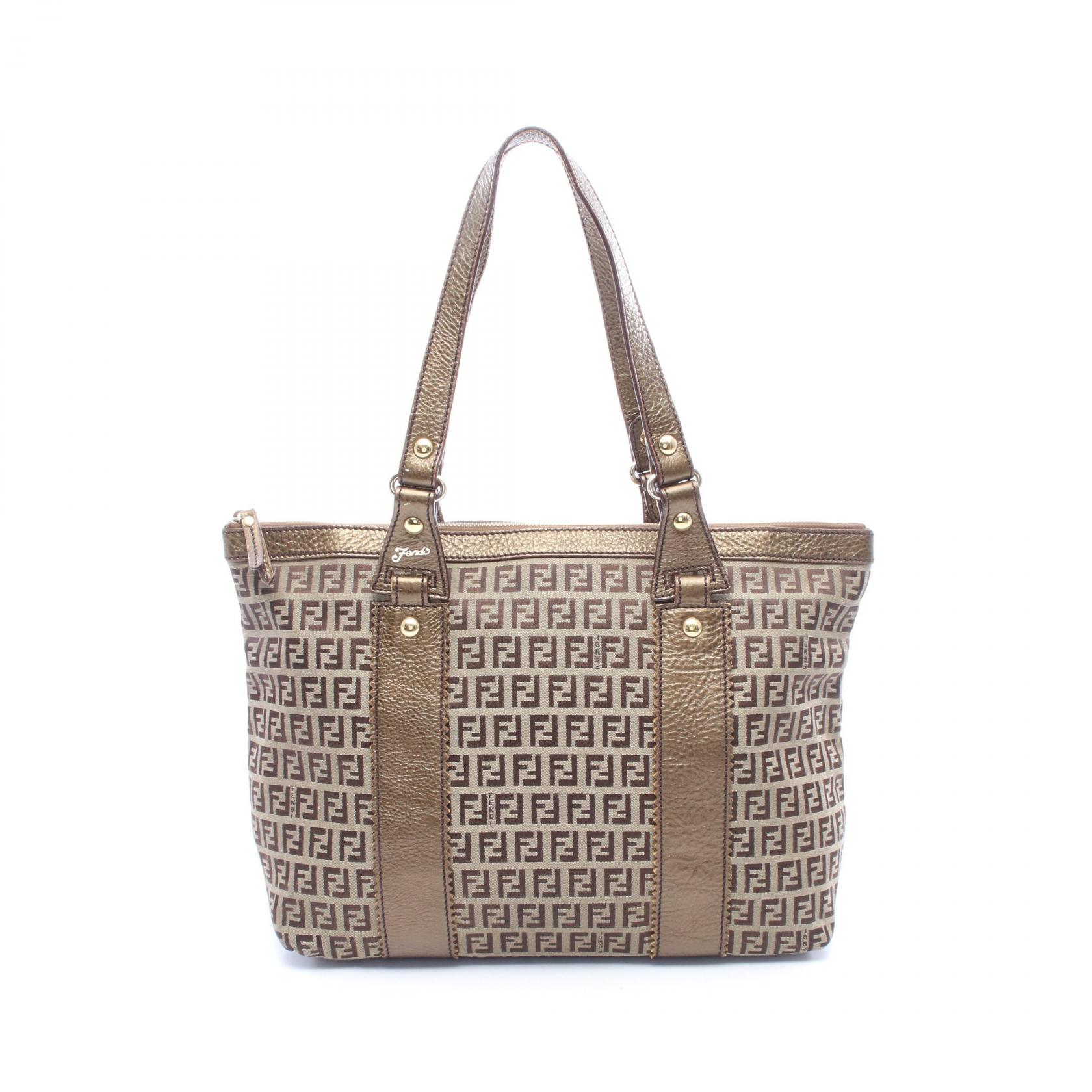 【15%OFFクーポン 7/26 9:59〆】フェンディ FENDI ズッカ トートバッグ バッグ キャンバス レザー レディース ベージュ系 / ブラウン系 【中古】|Brandoff銀座