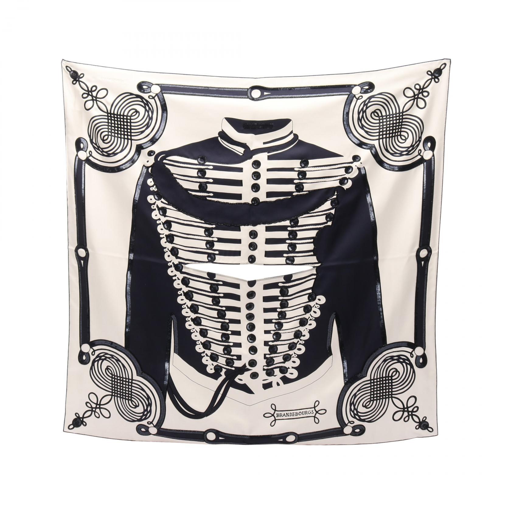 【2万円OFFクーポン対象】エルメス HERMES カレ ドサール プレシュー BRANDEBOURGS TATTOO ビーズ スパンコール スカーフ 衣料品 シルク シルク レディース ネイビー系 / ホワイト系 【中古】
