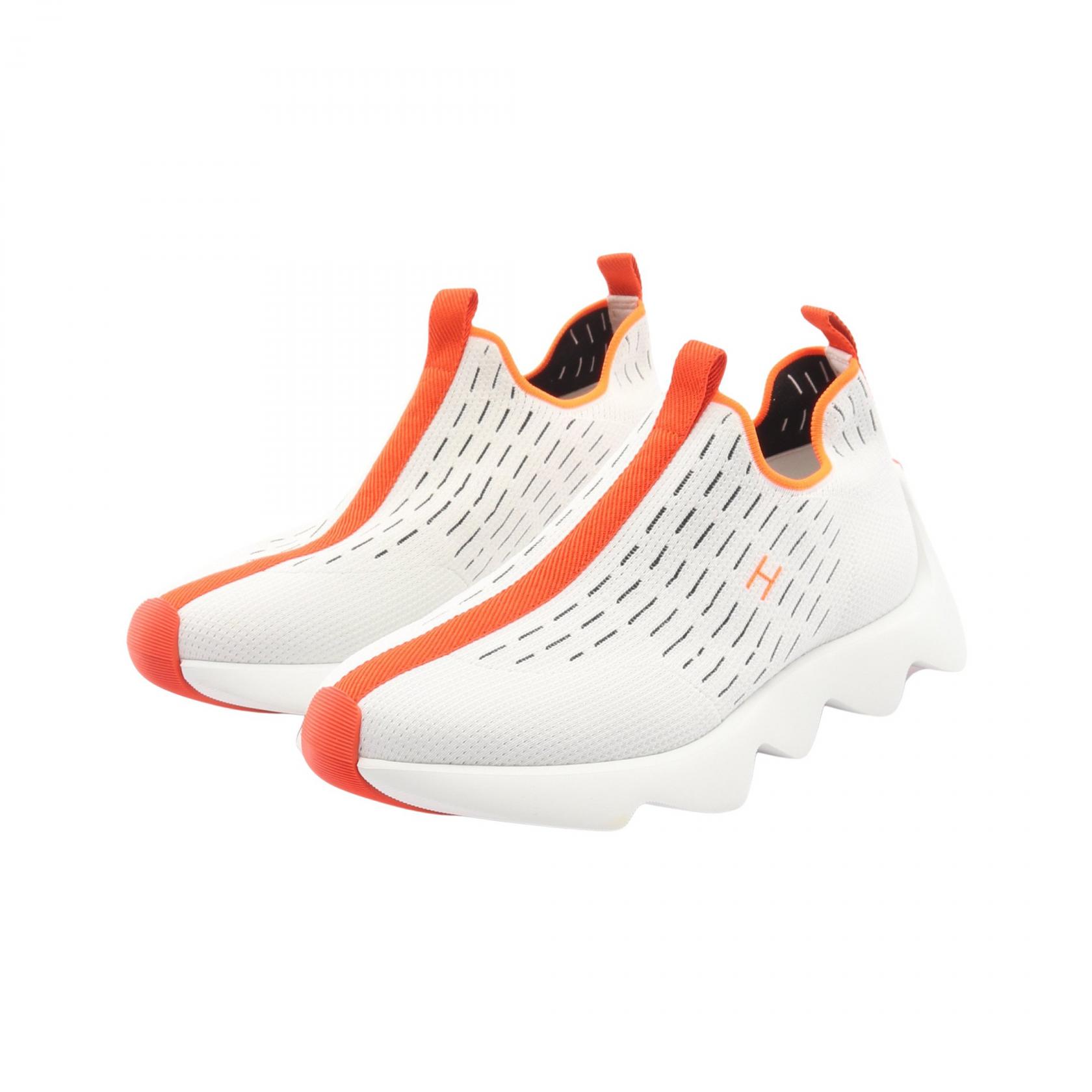 【5千円OFFクーポン対象】エルメス HERMES ECLAIR エクレール スリッポン 靴 ファブリック メンズ ホワイト系 / オレンジ系 【中古】