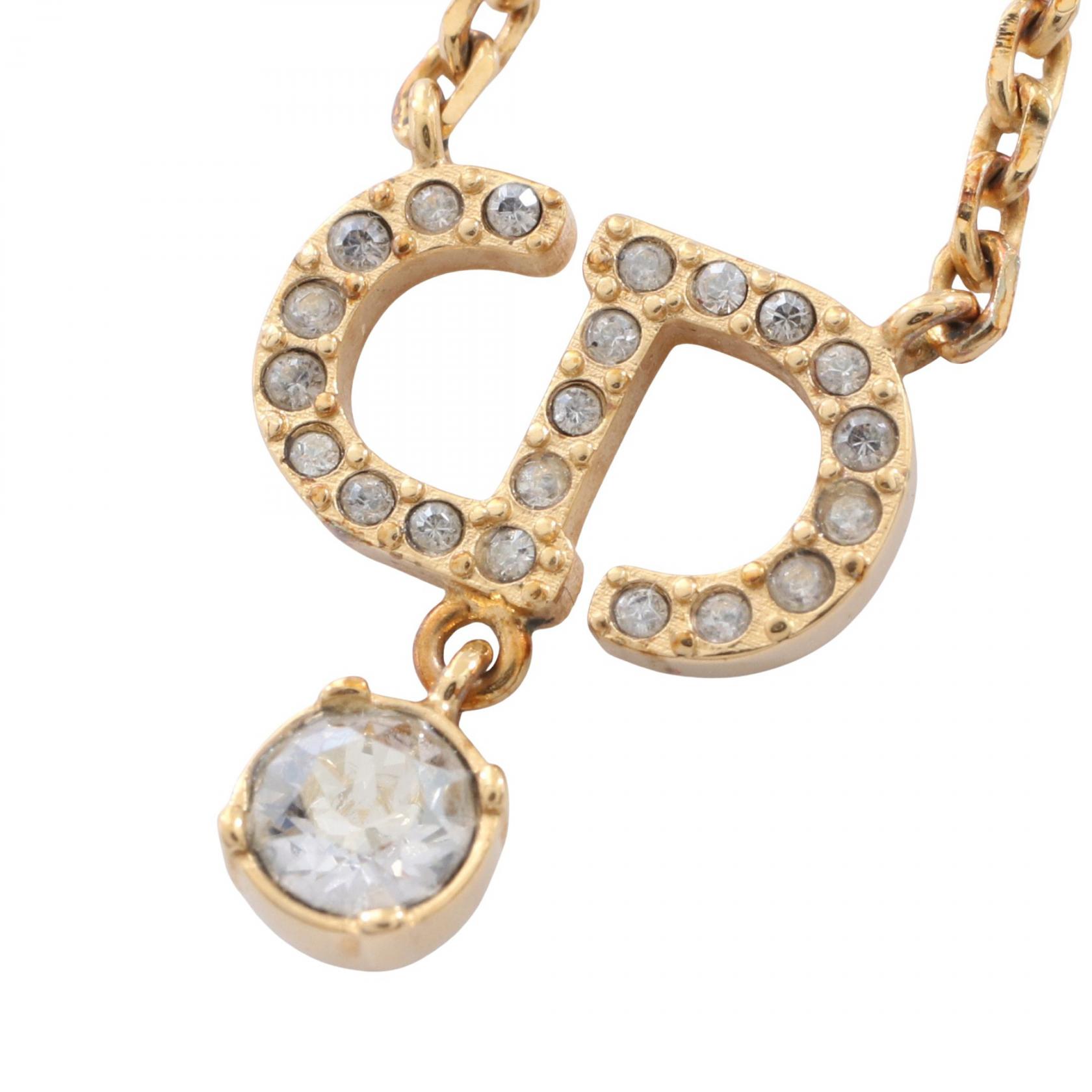 【10%OFFクーポン 7/26 9:59〆】 ディオール Dior PETIT CD ネックレス ジュエリー GP（ゴールドメッキ） ラインストーン レディース ゴールド系 / クリア系 【中古】｜Brandoff銀座