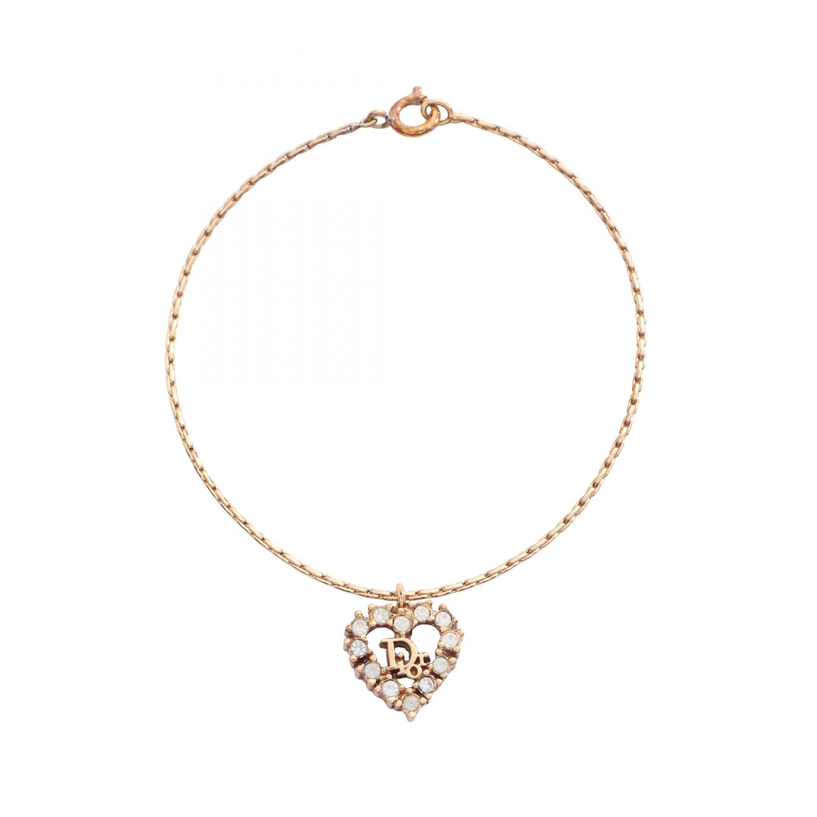 ディオール Dior CDロゴ ハート ブレスレット アクセサリー GP（ゴールドメッキ） ラインストーン レディース ゴールド系 / クリア系 【中古】