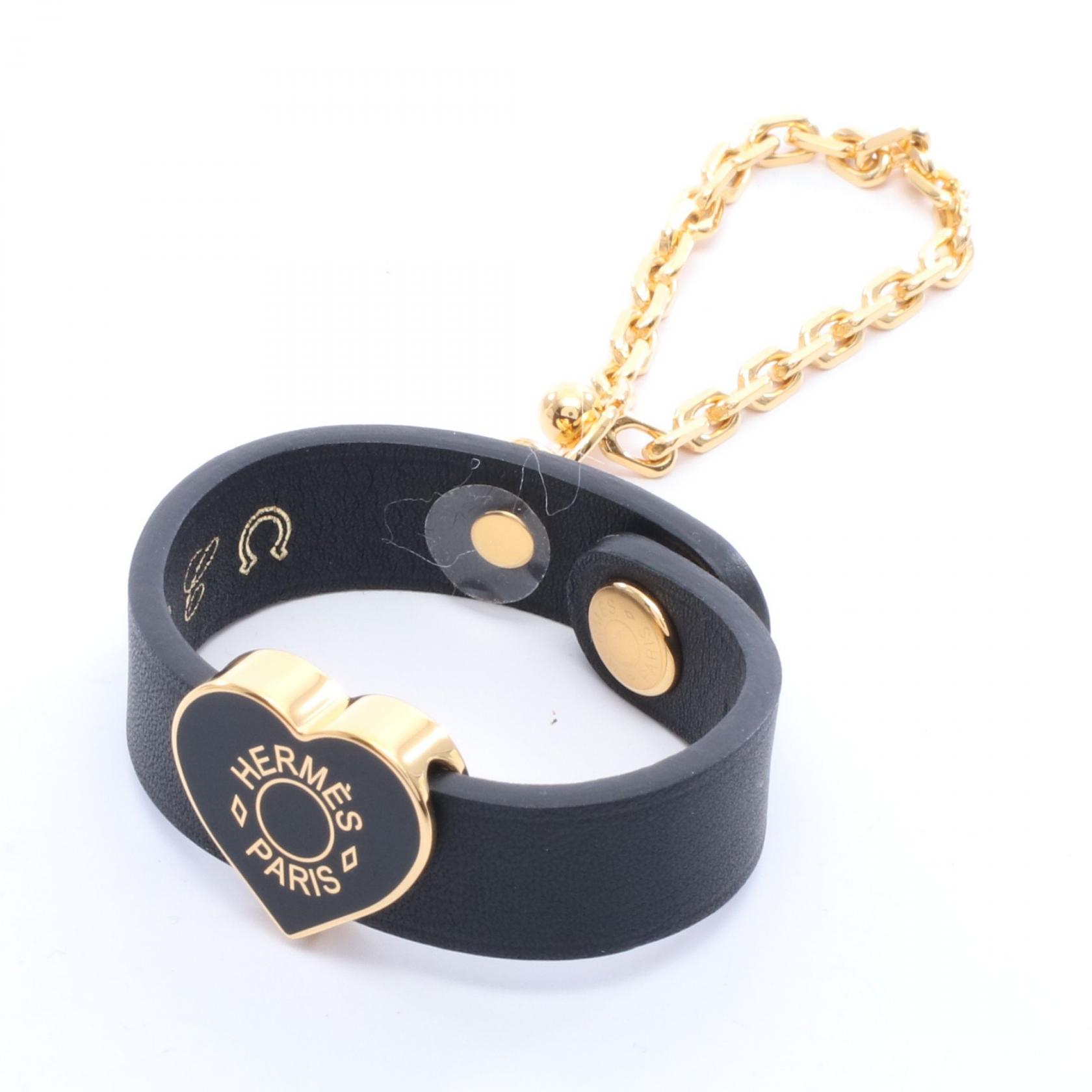 エルメス HERMES ハートモチーフ チャーム アクセサリー レザー GP レディース ブラック系 / ゴールド系 【中古】