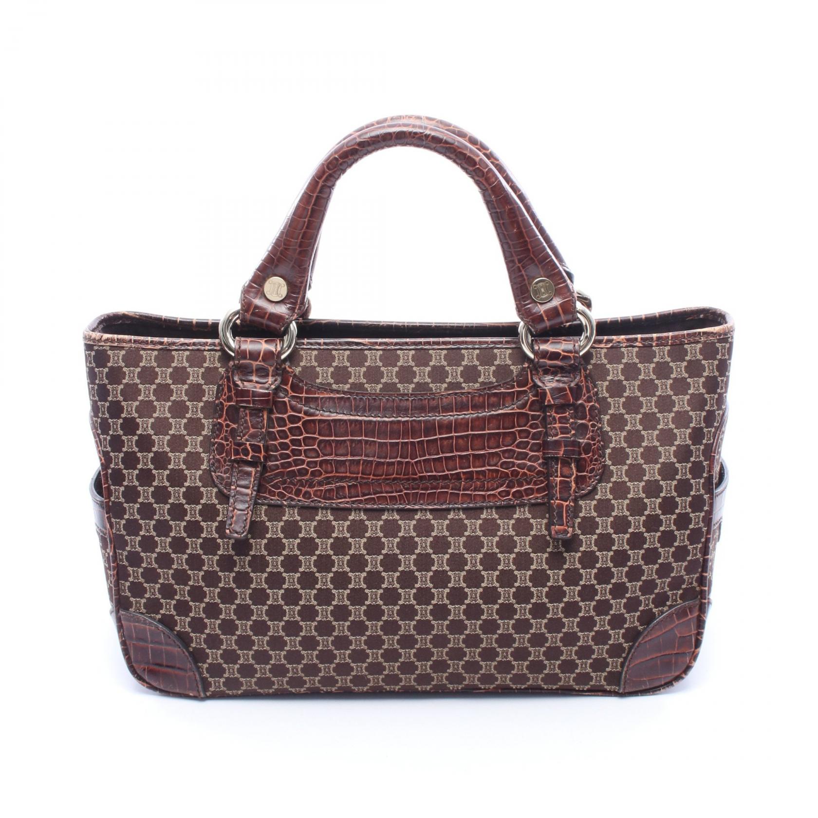 【15%OFFクーポン 7/26 9:59〆】セリーヌ CELINE ブギーバッグ マカダム クロコ型押し ハンドバッグ バッグ キャンバス レザー レディース ブラウン系 / ベージュ系 【中古】｜Brandoff銀座