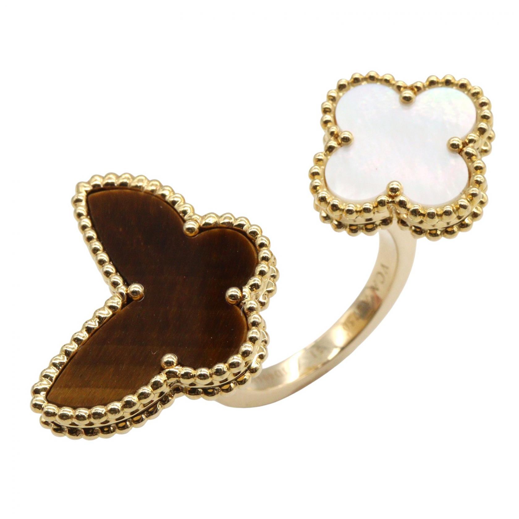 ヴァンクリーフ＆アーペル Van Cleef & Arpels ラッキー アルハンブラ アントレ レ ドアリング リング・指輪 ジュエリー K18（イエローゴールド） タイガーズアイ / マザーオブパール レディース ゴールド系 / ブラウン系 / ホワイト系 VCARN05800 【中古】