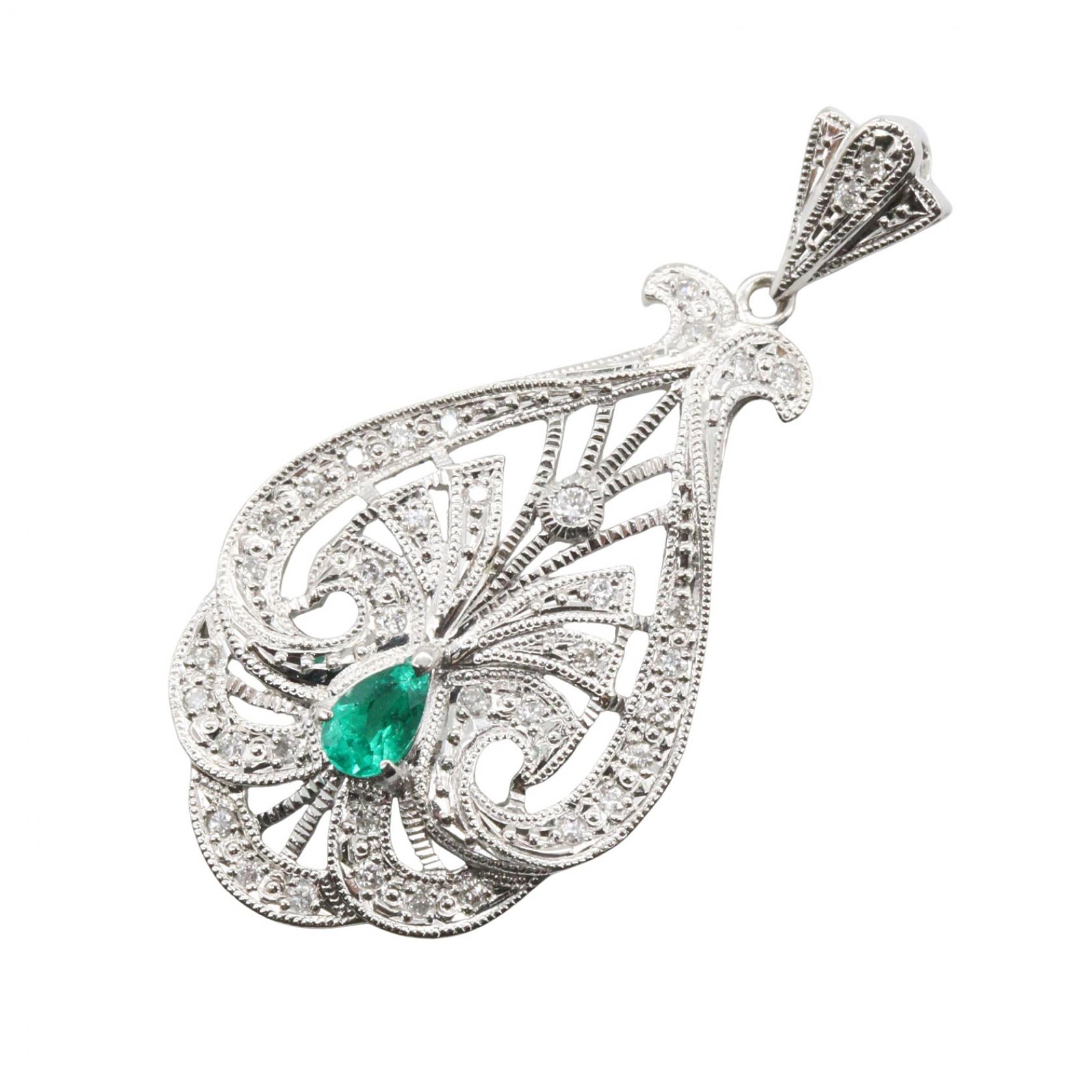 【10%OFFクーポン 7/26 9:59〆】 ジュエリー JEWELRY エメラルド ダイヤモンド トップ ペンダントトップ ジュエリー Pt900プラチナ エメラルド レディース シルバー系 / グリーン系 ｴﾒﾗﾙﾄﾞ 7.4g 【中古】｜Brandoff銀座