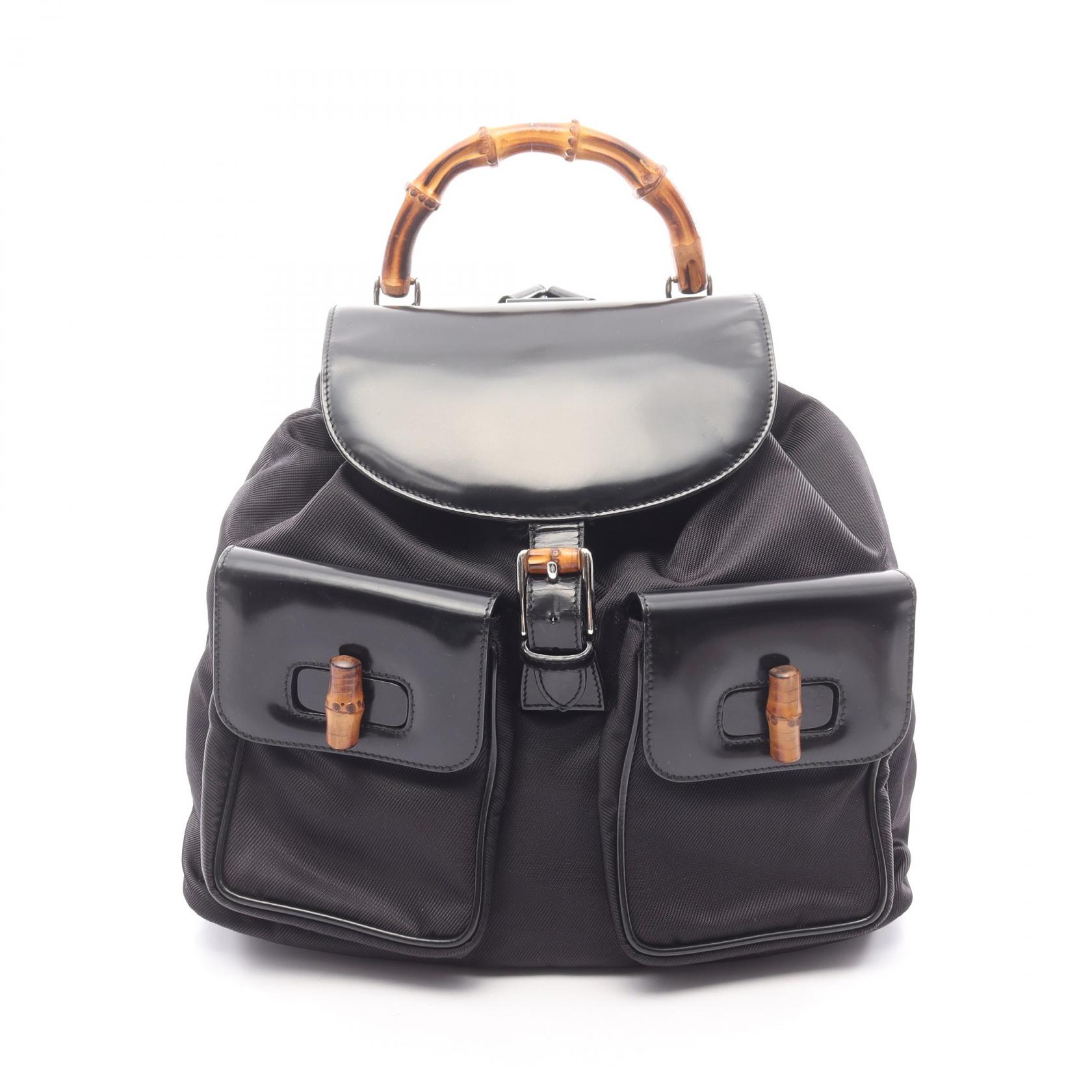 【15%OFFクーポン 7/26 9:59〆】グッチ GUCCI バンブー リュックサック バックパック バッグ ナイロン エナメル レディース ブラック系 003･2058･0016･5 【中古】｜Brandoff銀座