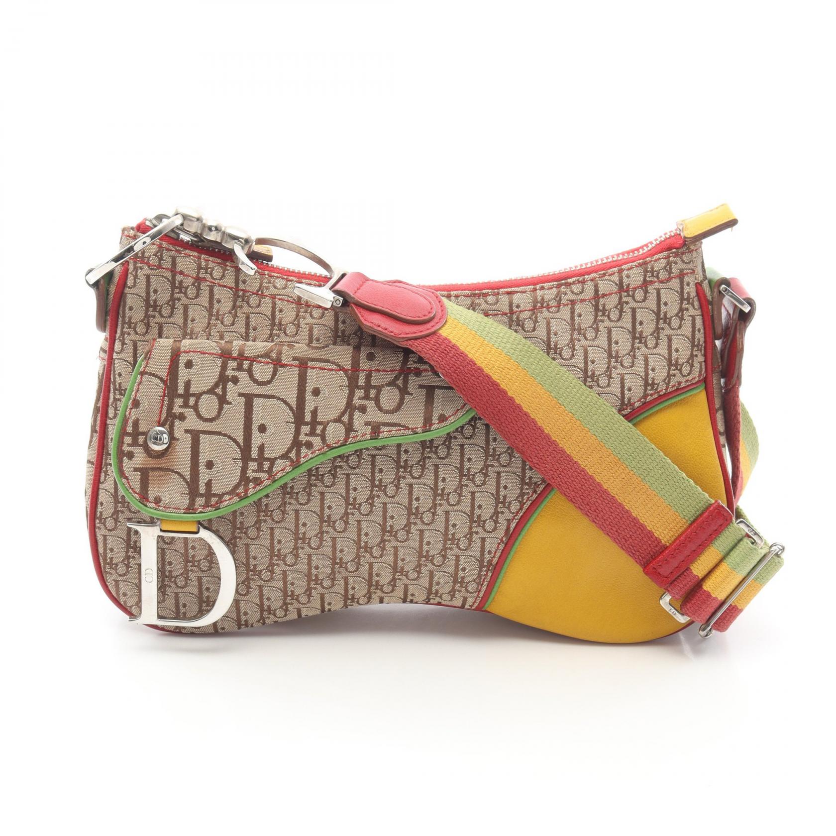 【15%OFFクーポン 7/26 9:59〆】ディオール Dior ラスタ トロッター サドルポケット ショルダーバッグ バッグ キャンバス レザー レディース ベージュ系 / マルチカラー 【中古】｜Brandoff銀座