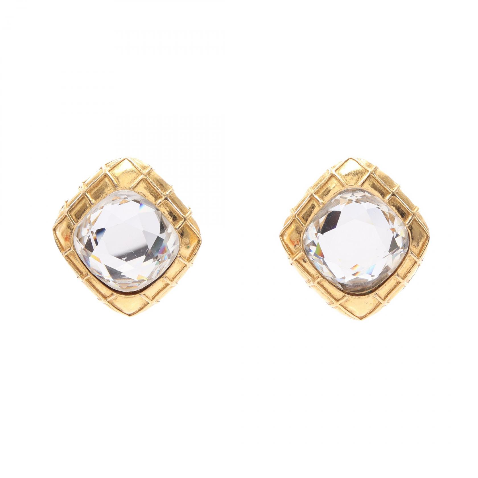 【10%OFFクーポン 7/26 9:59〆】 シャネル CHANEL マトラッセ イヤリング ジュエリー GP(ゴールドメッキ) ラインストーン レディース ゴールド系 / クリア系 【中古】|Brandoff銀座