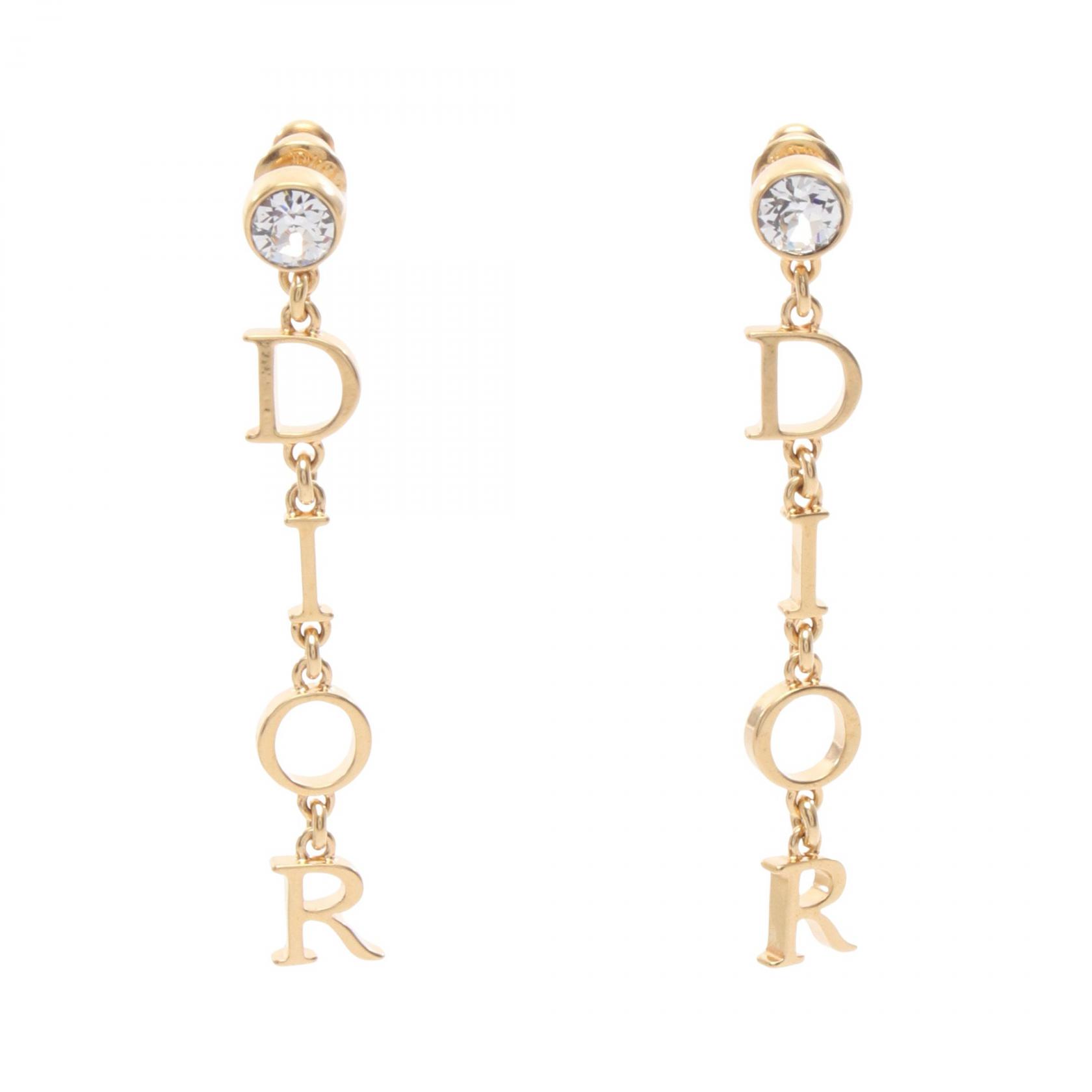 【10%OFFクーポン 7/26 9:59〆】 ディオール Dior ロゴ ピアス ジュエリー GP(ゴールドメッキ) ラインストーン レディース ゴールド系 / クリア系 E4038WOMCY319 【新品】|Brandoff銀座