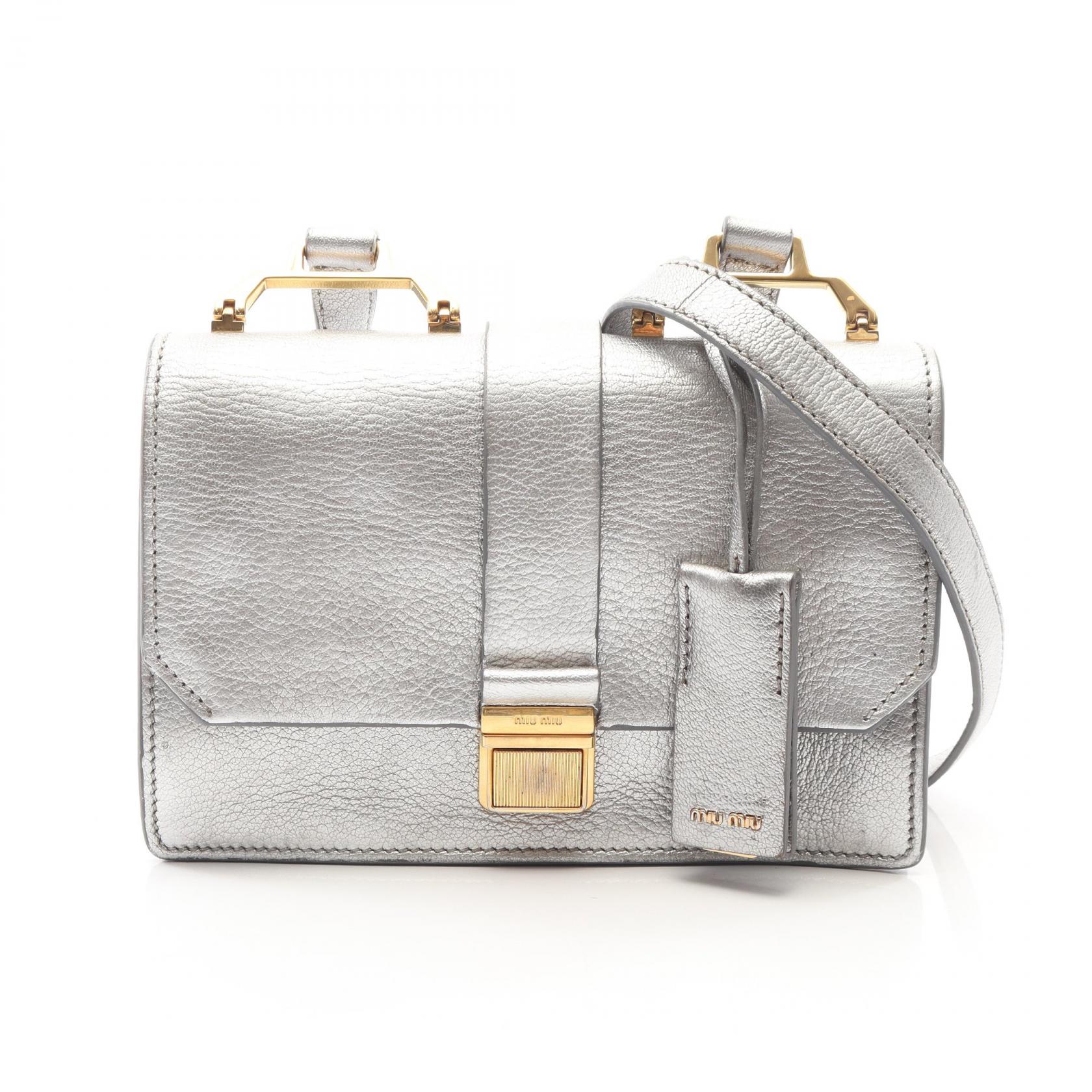 【15%OFFクーポン 7/26 9:59〆】ミュウ ミュウ Miu Miu MADRAS マドラス ショルダーバッグ バッグ レザー レディース シルバー系 / ゴールド系 5BH609 【中古】｜Brandoff銀座 39,650円