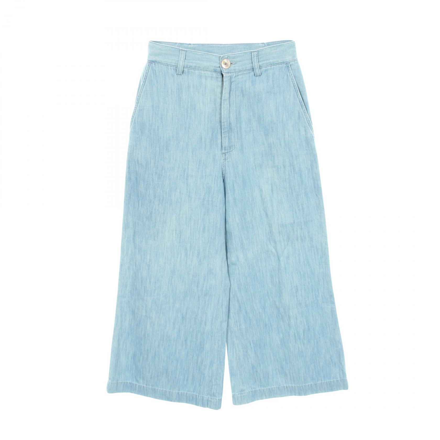 【10%OFFクーポン 7/26 9:59〆】 グッチ GUCCI ロゴ刺繍 ワイド デニムパンツ 衣料品 ボトムス コットン レディース ブルー系 【中古】｜Brandoff銀座