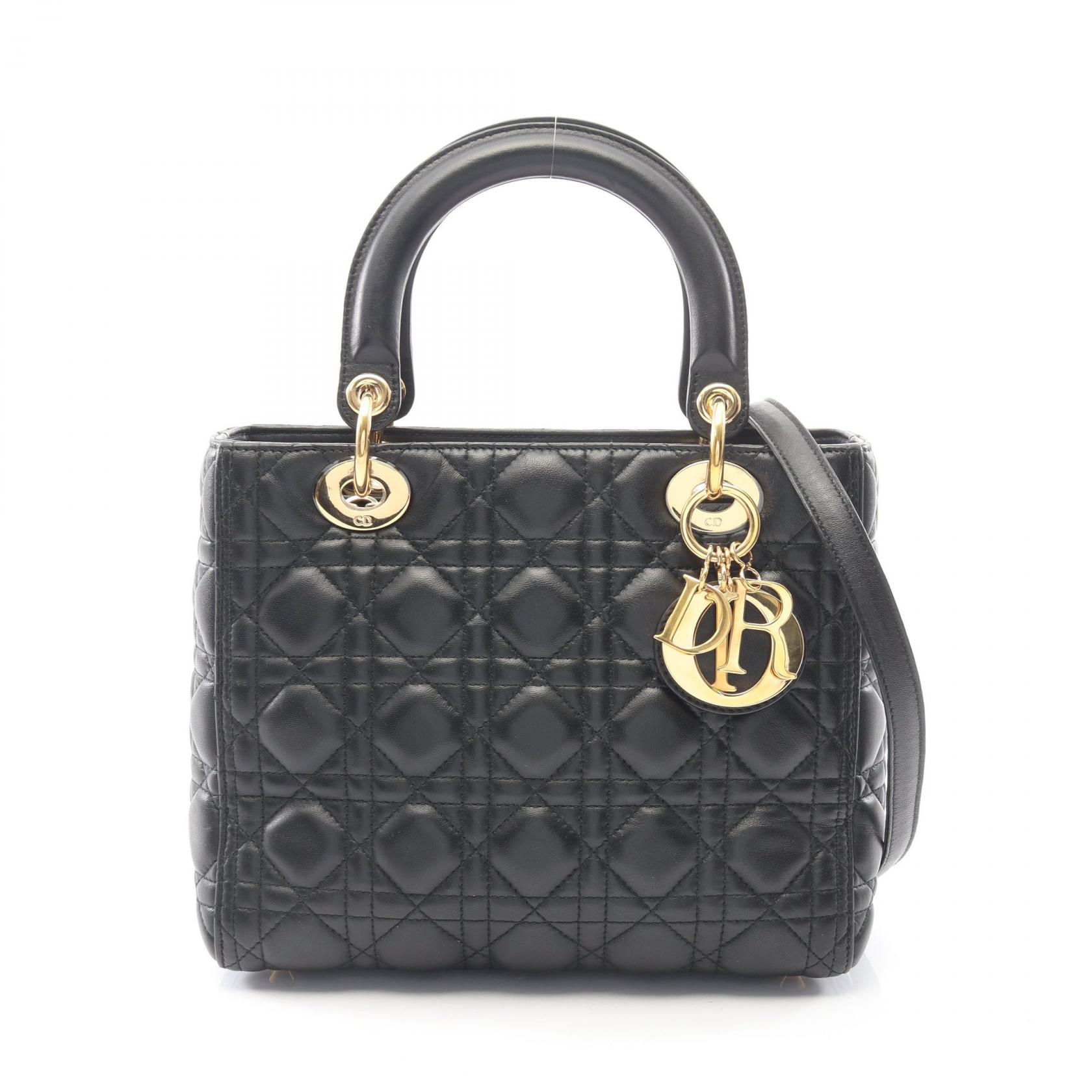 【15%OFFクーポン 7/26 9:59〆】ディオール Dior LADY DIOR レディディオール カナージュ 2WAY ハンドバッグ バッグ レザー レディース ブラック系 【中古】|Brandoff銀座
