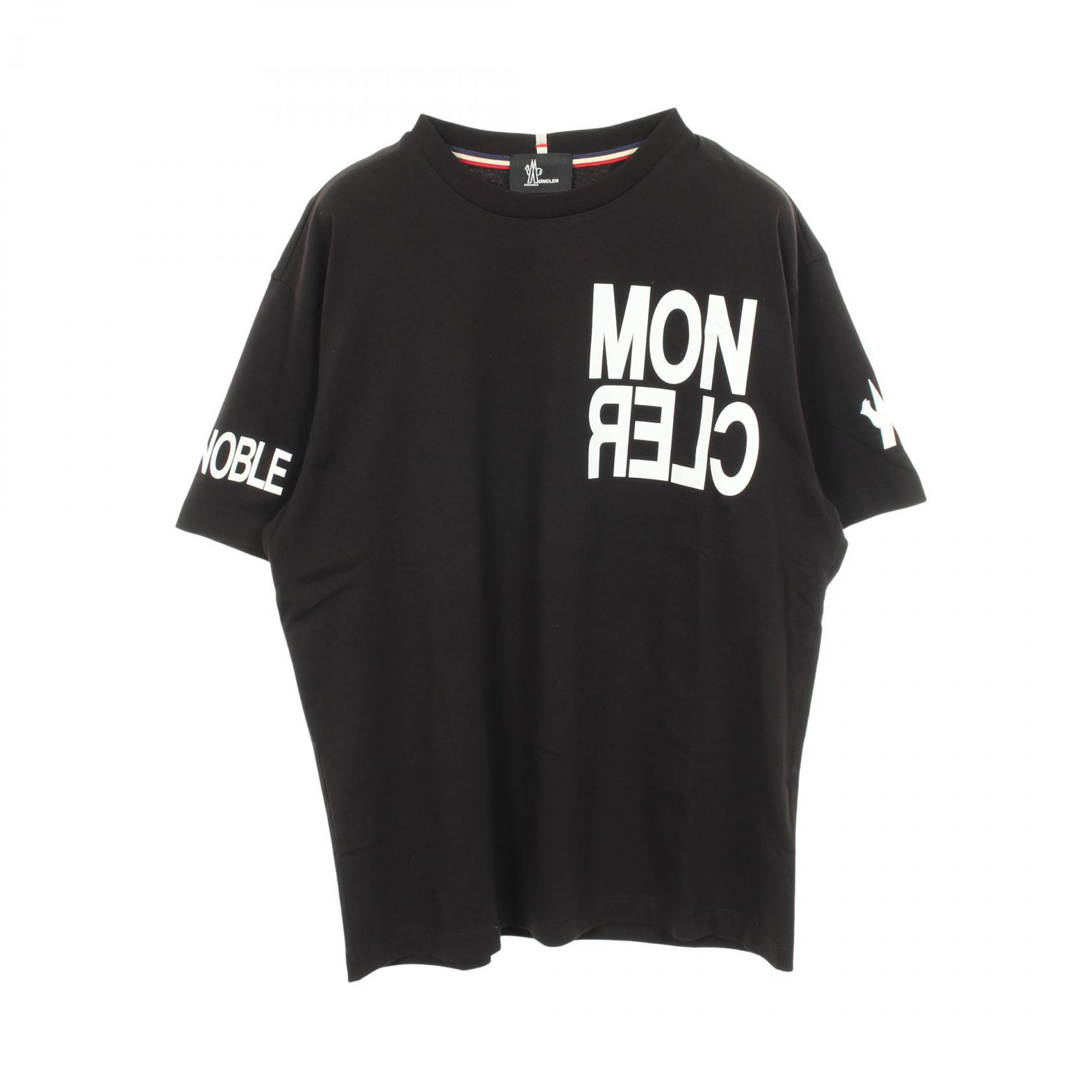 【10%OFFクーポン 7/26 9:59〆】 モンクレールグルノーブル MONCLER GRENOBLE ロゴプリント クルーネック 半袖Tシャツ 衣料品 トップス コットン メンズ ブラック系 【中古】|Brandoff銀座