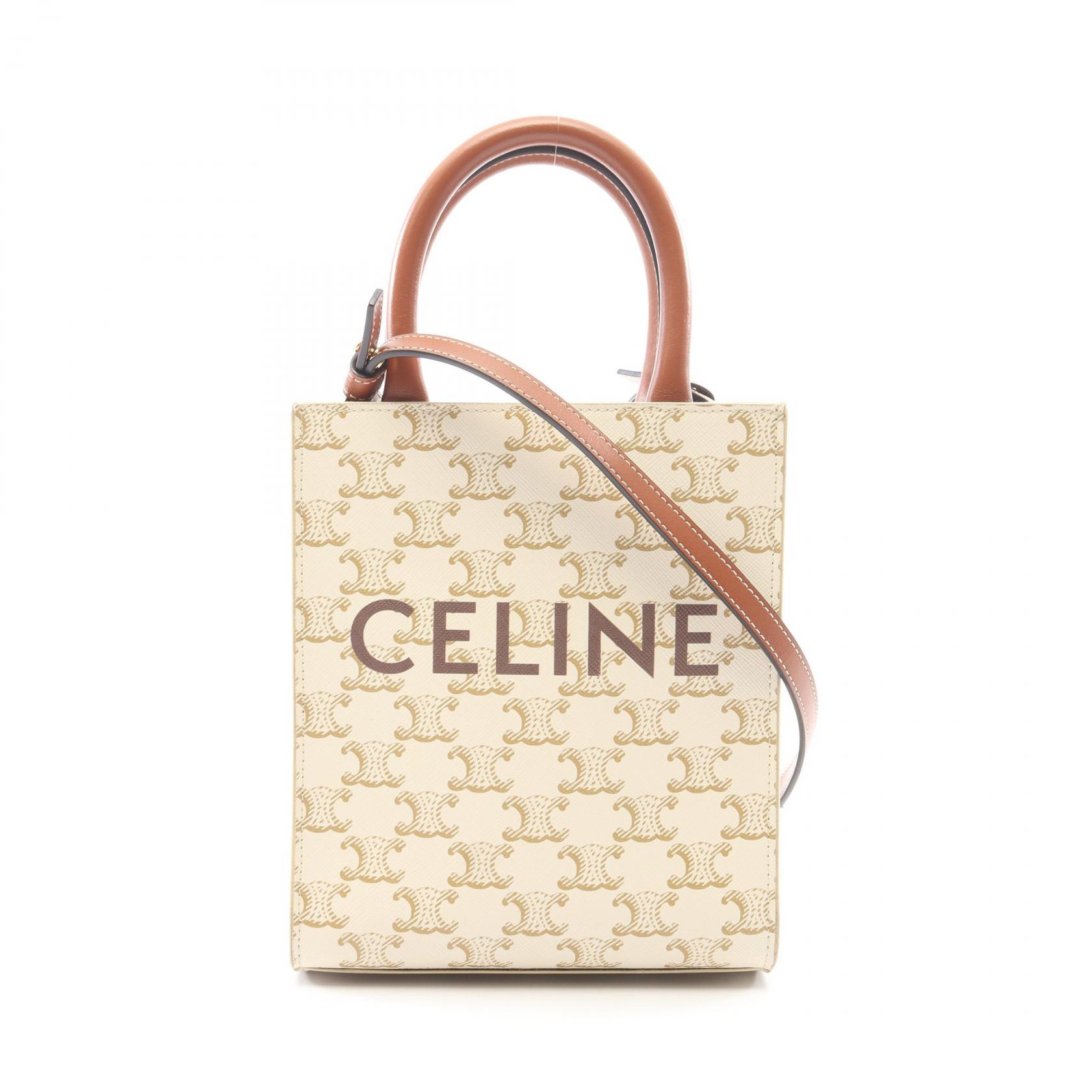 【15%OFFクーポン 7/26 9:59〆】セリーヌ CELINE ミニ バーティカル カバ トリオンフ 2WAY ハンドバッグ バッグ PVCコーティングキャンバス レザー レディース ホワイト系 / ブラウン系 194372 【中古】｜Brandoff銀座