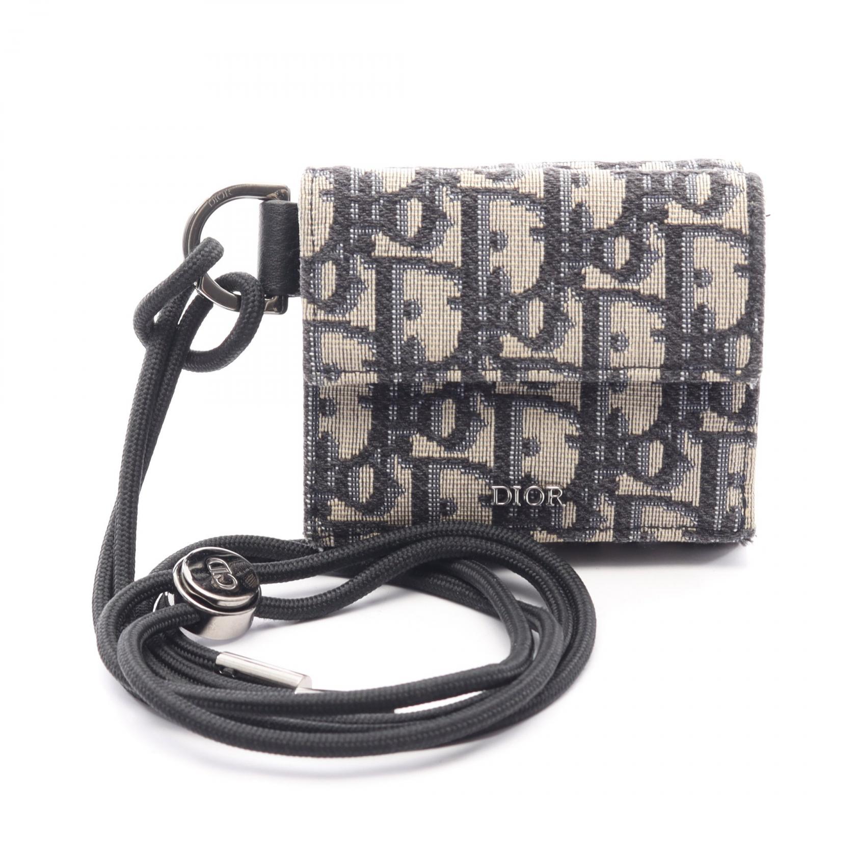 【10%OFFクーポン 7/26 9:59〆】 ディオール Dior オブリーク ジャガード 三つ折り財布 財布 キャンバス レディース ベージュ系 / ネイビー系 【中古】｜Brandoff銀座