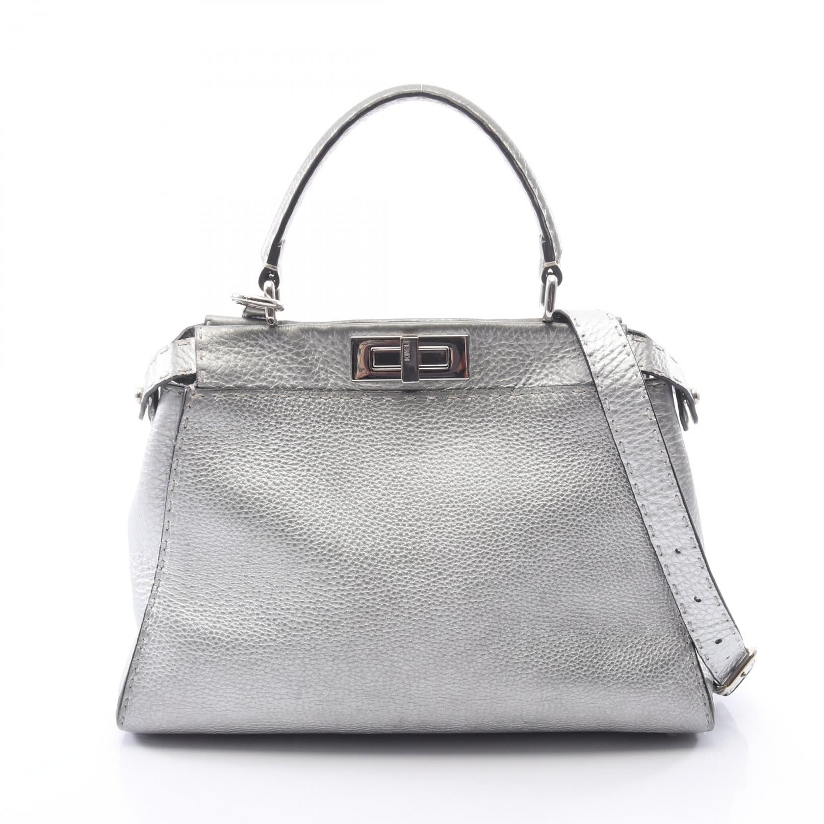フェンディ FENDI ピーカブー レギュラー セレリア 2WAY ハンドバッグ バッグ レザー レディース シルバー系 8BN290 【中古】｜Brandoff銀座
