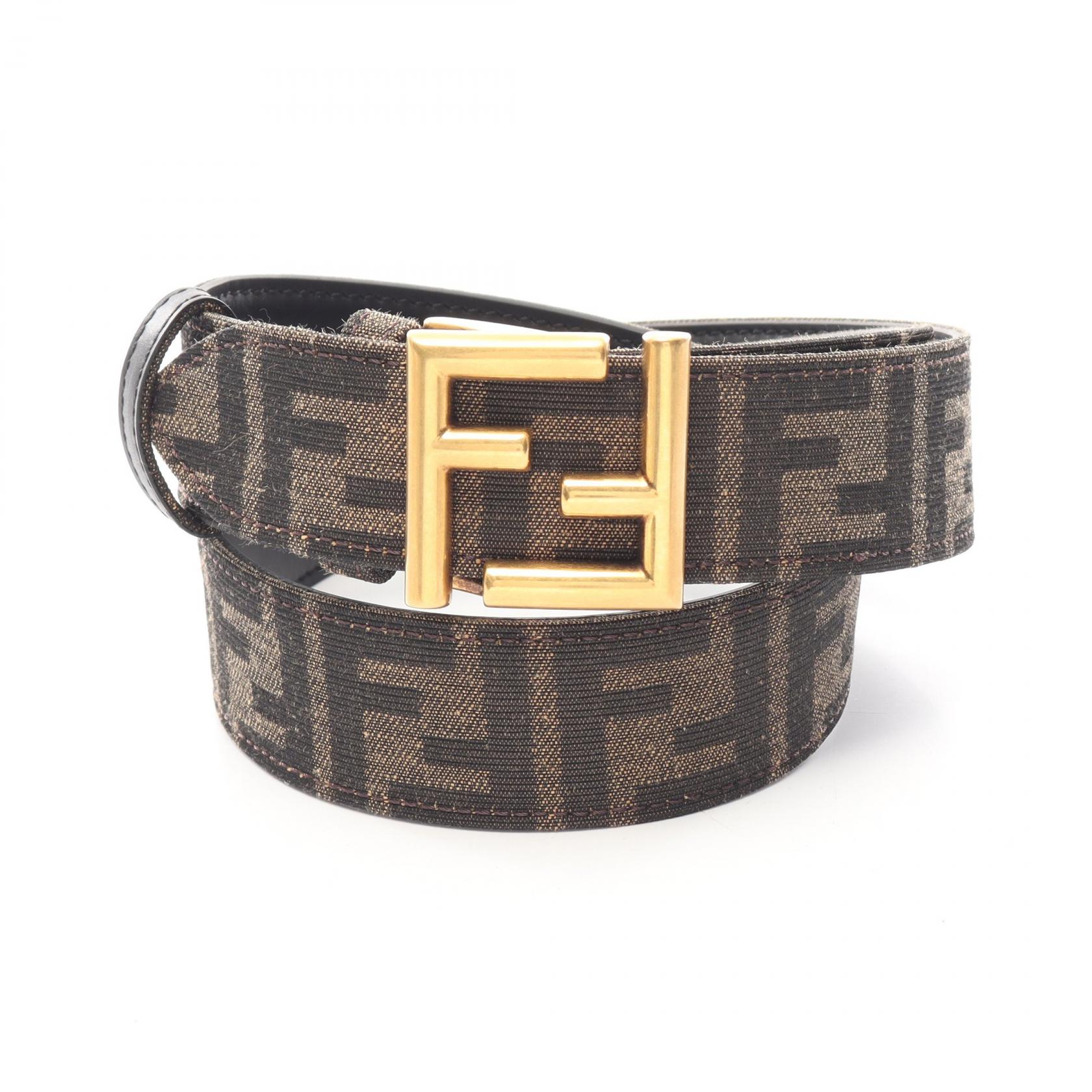 【10%OFFクーポン 7/26 9:59〆】 フェンディ FENDI FFロゴバックル ゴールド金具 リバーシブル ベルト 衣料品 キャンバス レザー レディース ブラック系 / ブラウン系 8C0686ANH7F1L2J80 【新品】｜Brandoff銀座