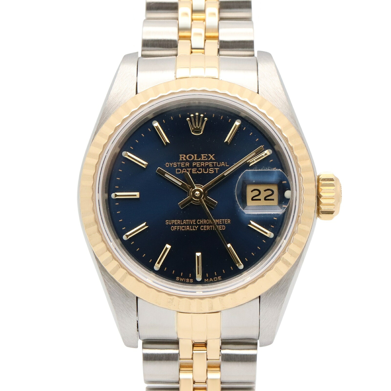 【10%OFFクーポン 7/26 9:59〆】 ロレックス ROLEX デイトジャスト L番 腕時計 時計 K18（イエローゴールド） ステンレススチール レディース ブルー系 バー 69173 【中古】｜Brandoff銀座
