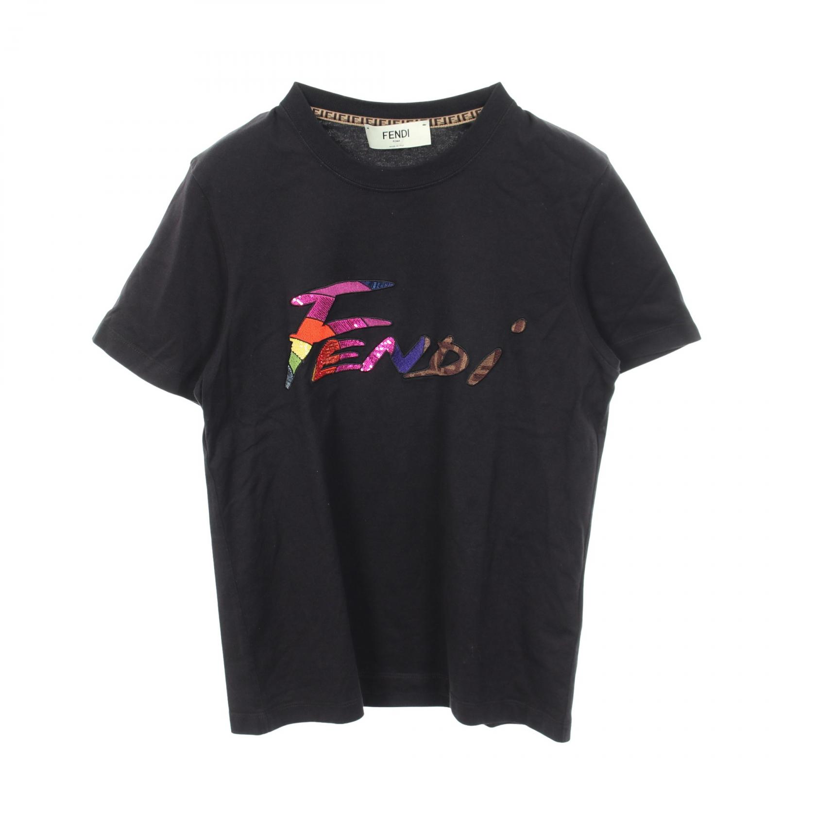 【10%OFFクーポン 7/26 9:59〆】 フェンディ FENDI ロゴ スパンコール 半袖Tシャツ 衣料品 トップス コットン レディース ブラック系 / マルチカラー FS7254 AJXG 【中古】|Brandoff銀座