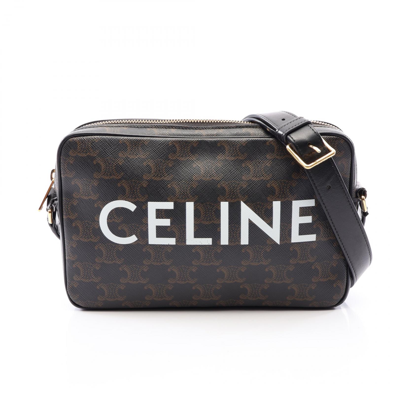 【15%OFFクーポン 7/26 9:59〆】セリーヌ CELINE トリオンフ ミディアム メッセンジャーバッグ ショルダーバッグ バッグ PVCコーティングキャンバス レザー メンズ レディース ブラック系 194502CIM 【中古】｜Brandoff銀座