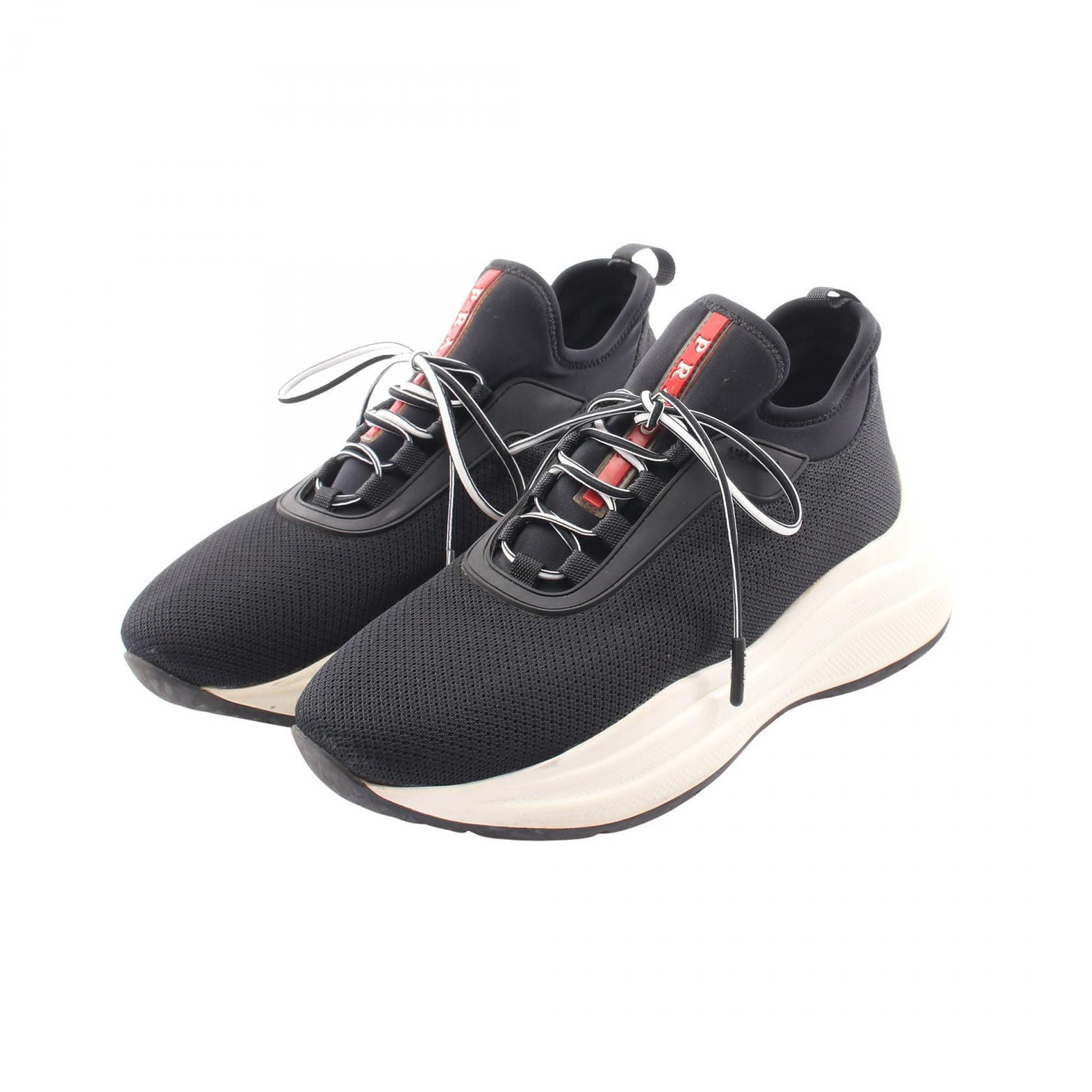 プラダスポーツ リネアロッサ PRADA SPORT LINEA ROSSA ロゴ スニーカー 靴 ファブリック レディース ブラック系 【中古】｜Brandoff銀座