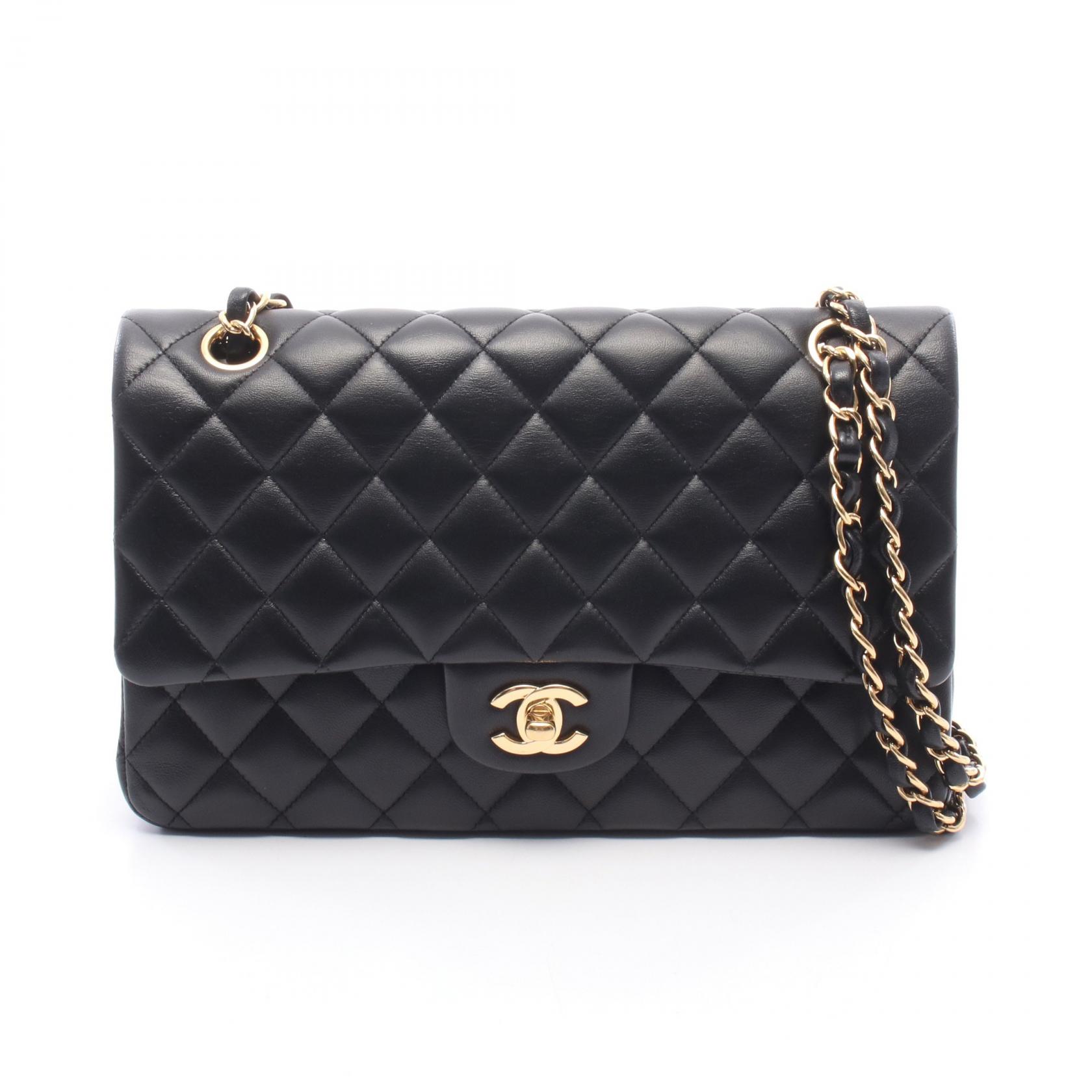 【15%OFFクーポン 7/26 9:59〆】シャネル CHANEL マトラッセ Wフラップ ショルダーバッグ バッグ ラムスキン（羊革） レディース ブラック系 【中古】｜Brandoff銀座