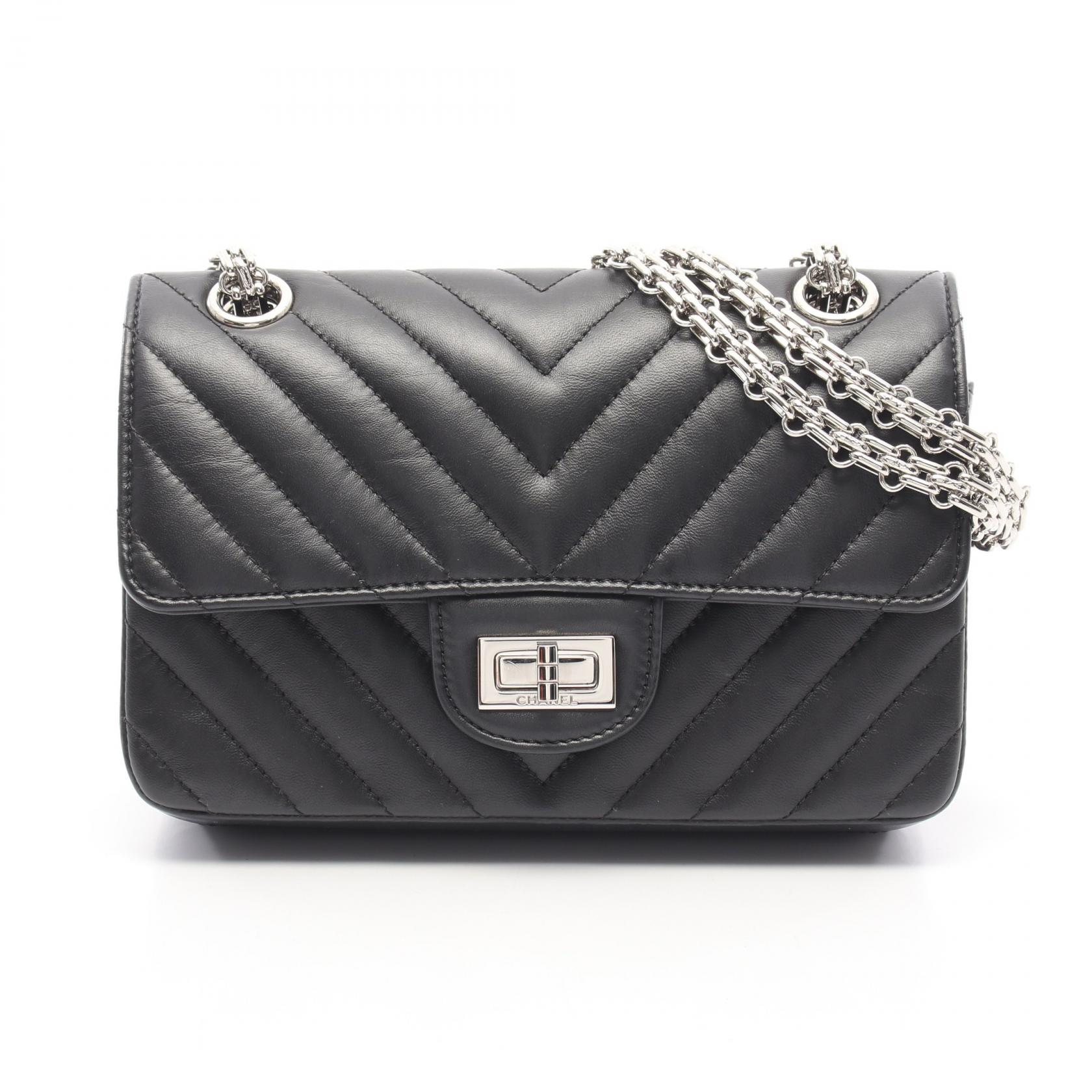 【15%OFFクーポン 7/26 9:59〆】シャネル CHANEL 2.55 Vステッチ シェブロン ショルダーバッグ バッグ カーフ(牛革) レディース ブラック系 【中古】|Brandoff銀座