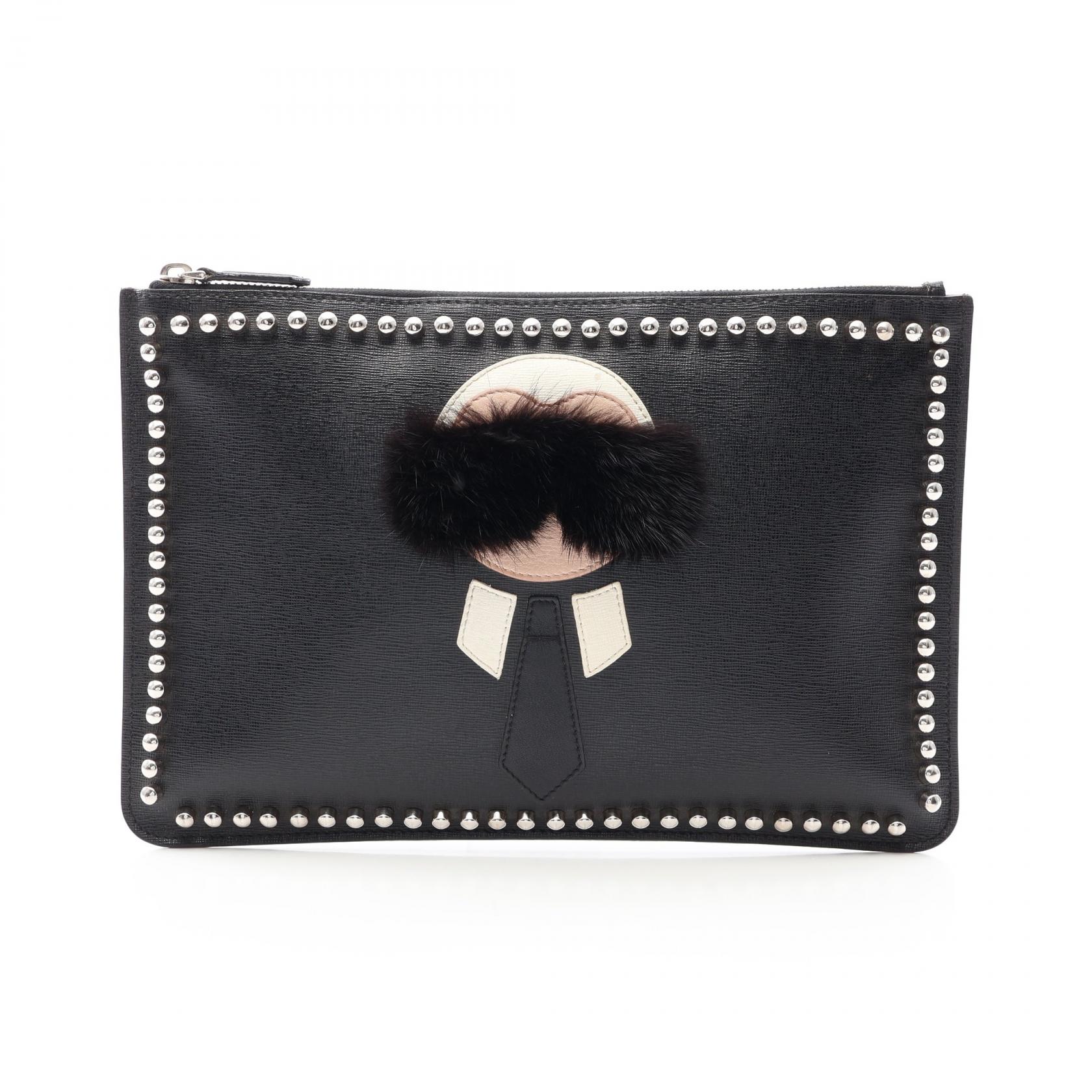 【10%OFFクーポン 7/26 9:59〆】 フェンディ FENDI KARLITO セカンドバッグ クラッチバッグ バッグ レザー メンズ ブラック系 【中古】|Brandoff銀座