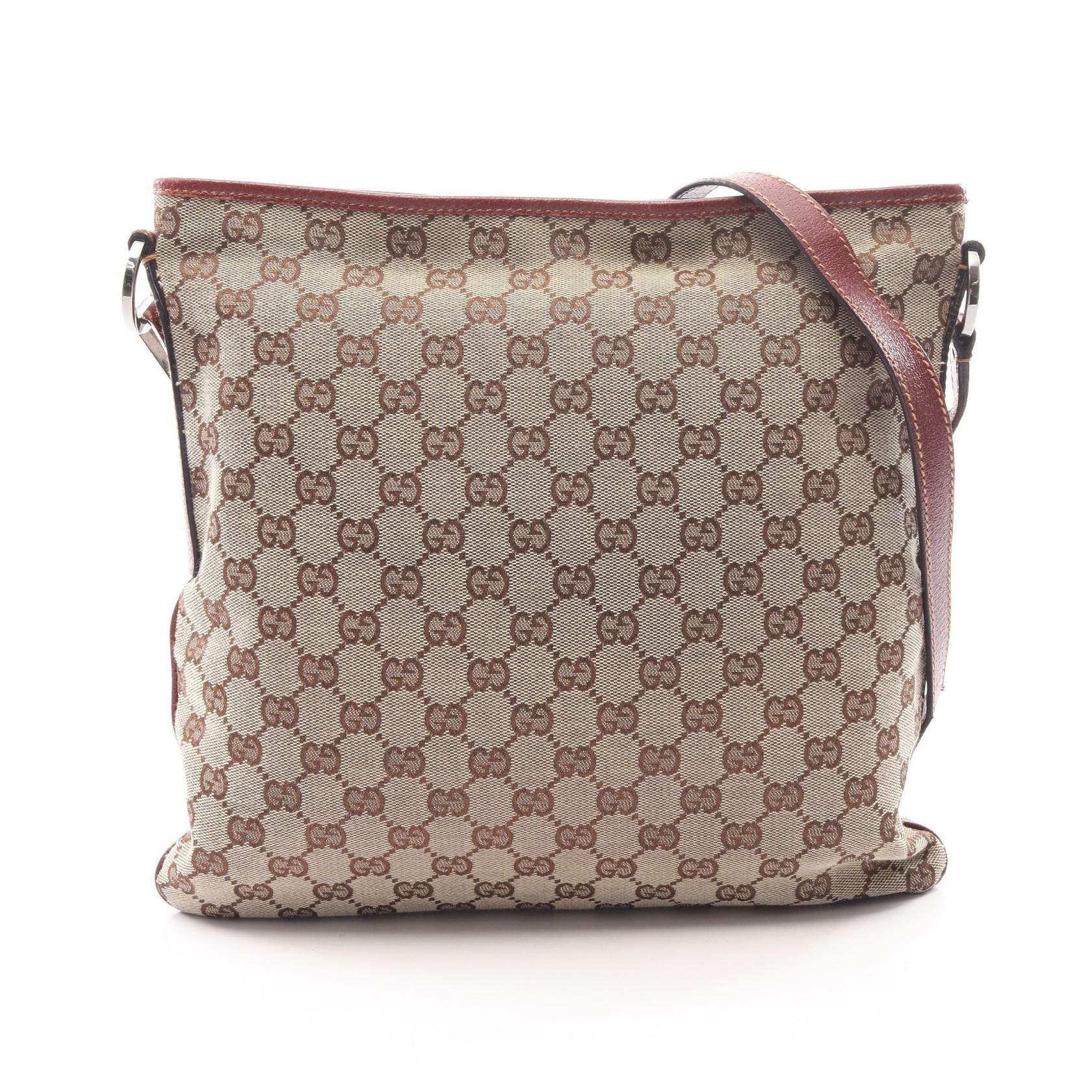 【15%OFFクーポン 7/26 9:59〆】グッチ GUCCI GGキャンバス ショルダーバッグ バッグ キャンバス レザー レディース ベージュ系 / ボルドー系 113013 【中古】｜Brandoff銀座