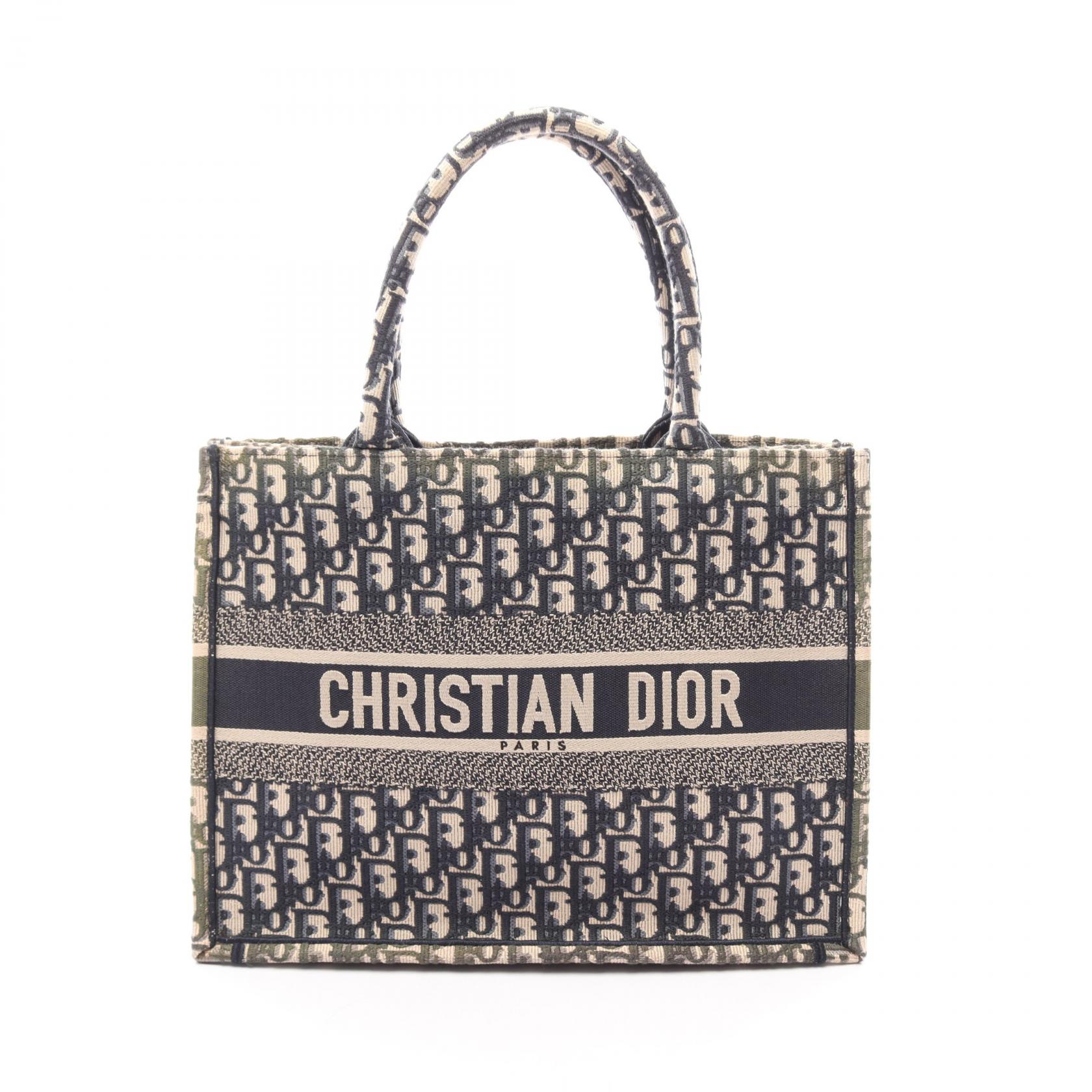 【20%OFFクーポン 7/26 9:59〆】クリスチャンディオール Christian Dior BOOK TOTE ブックトート ミディアム オブリークエンブロイダリー トートバッグ バッグ キャンバス レディース ネイビー系 / アイボリー系 【中古】|Brandoff銀座