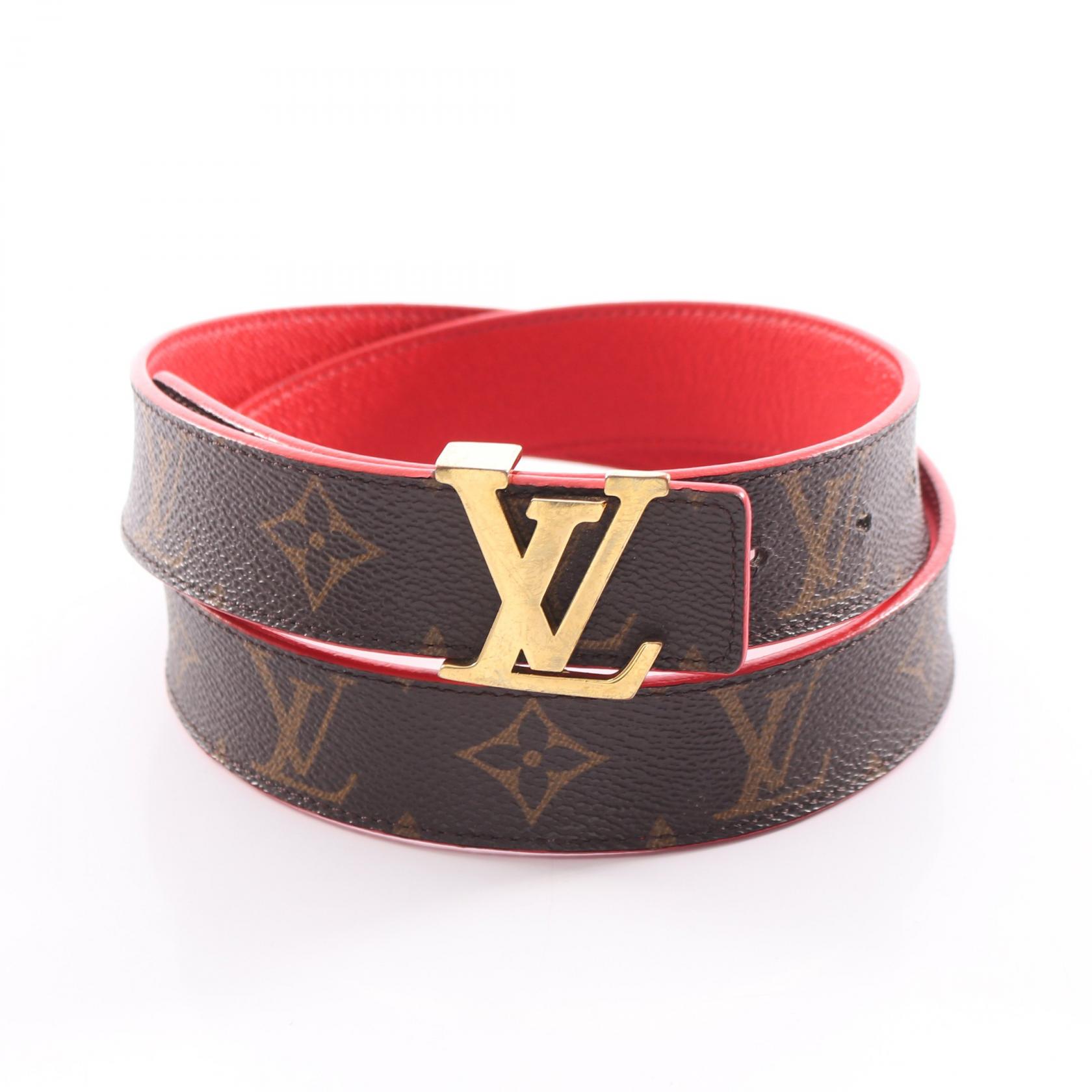 【10%OFFクーポン 7/26 9:59〆】 ルイ・ヴィトン LOUIS VUITTON サンチュール イニシャル ゴールド金具 リバーシブル ベルト 衣料品 レザー PVC モノグラム レディース ブラウン系 / レッド系 M9498 【中古】|Brandoff銀座