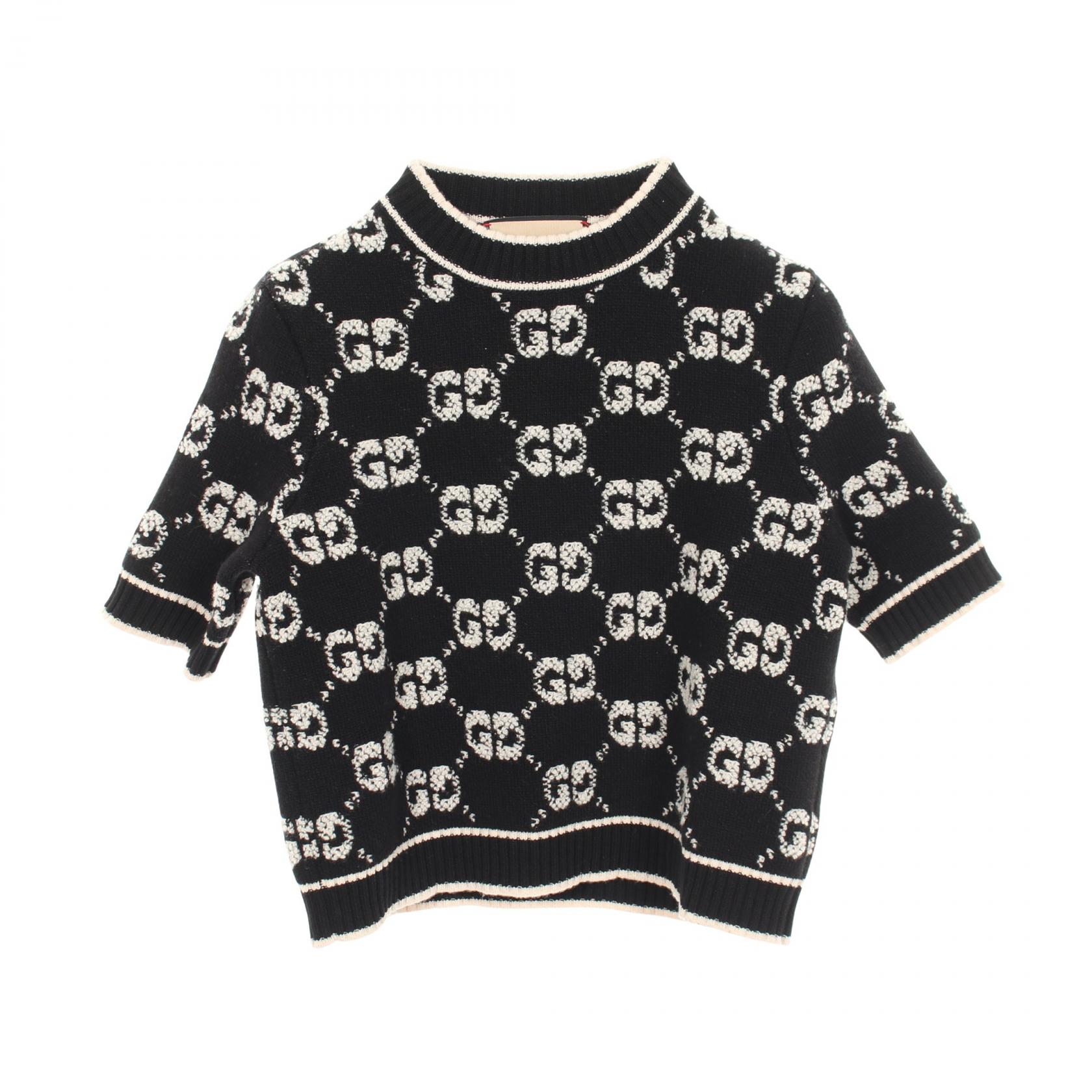 【10%OFFクーポン 7/26 9:59〆】 グッチ GUCCI GGブークレウールジャカード ニット 衣料品 トップス ウール レディース ブラック系 / ピンク系 770059 【中古】｜Brandoff銀座