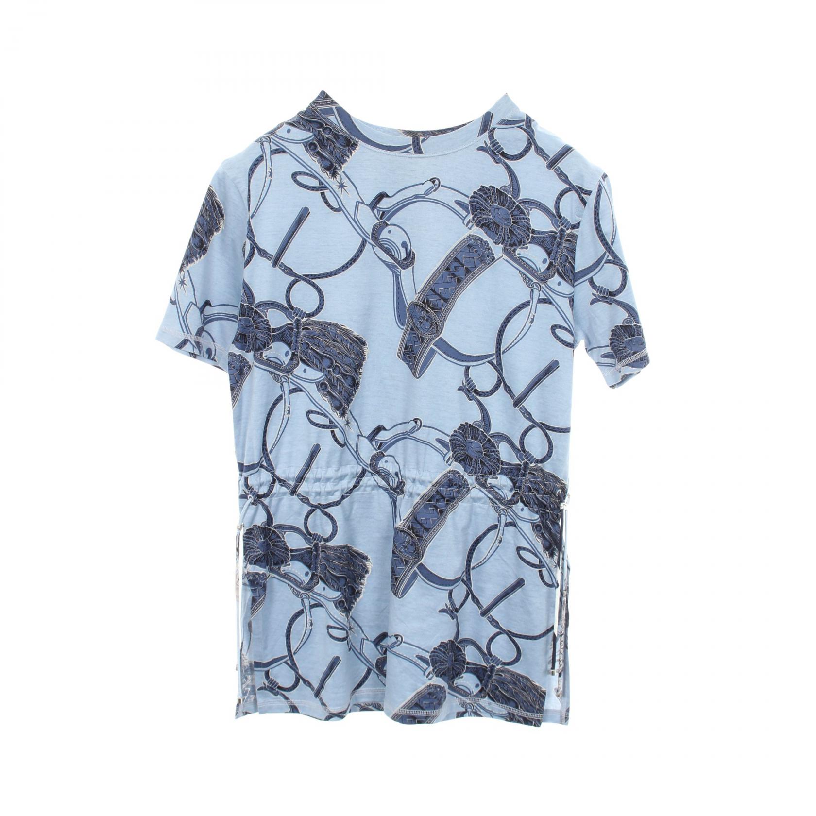 【10%OFFクーポン 7/26 9:59〆】 エルメス HERMES 総柄 チュニック 半袖Tシャツ 衣料品 トップス コットン レディース ブルー系 【中古】｜Brandoff銀座
