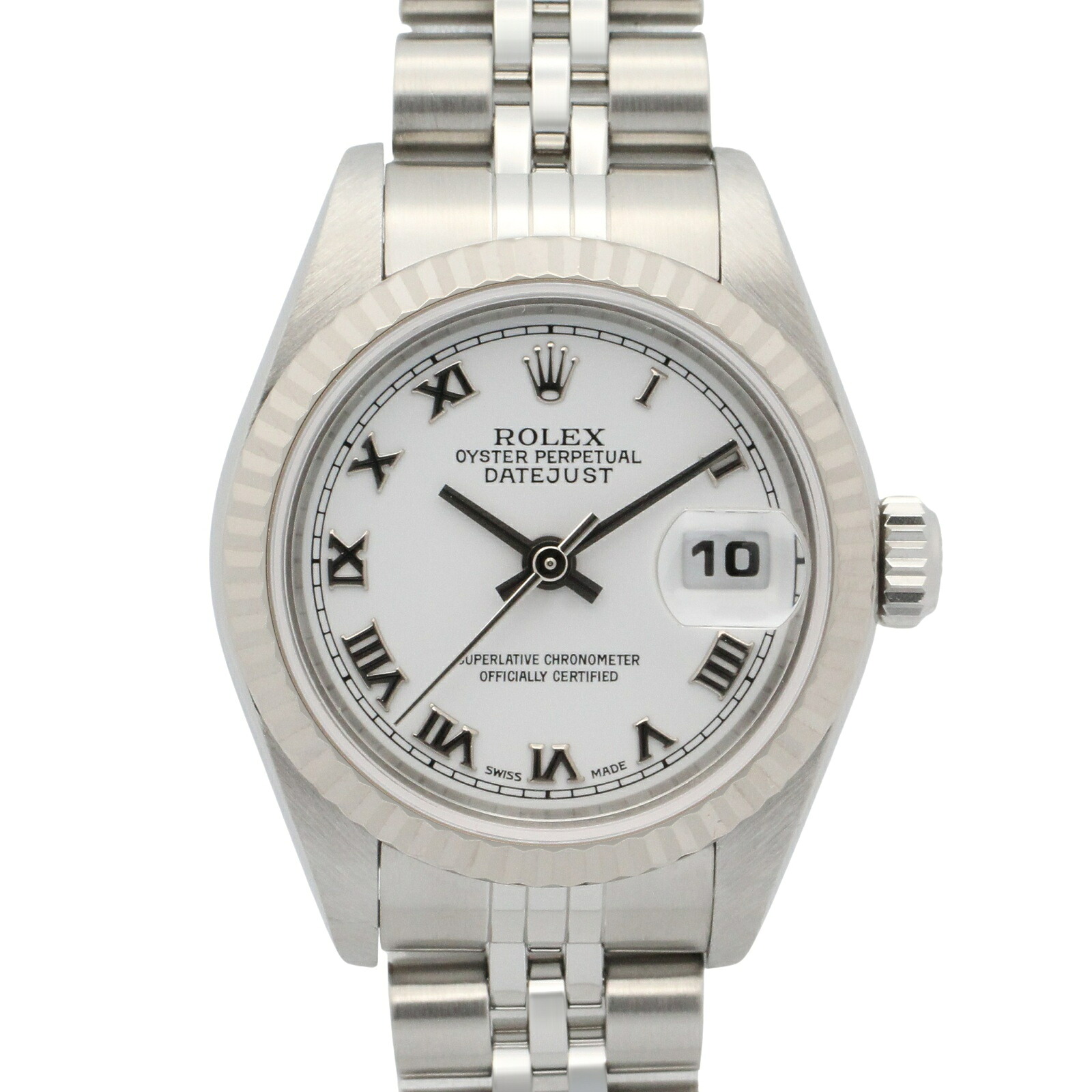 【10%OFFクーポン 7/26 9:59〆】 ロレックス ROLEX デイトジャスト F番 腕時計 時計 K18WG(ホワイトゴールド) ステンレススチール レディース ホワイト系 ローマ 79174 【中古】|Brandoff銀座