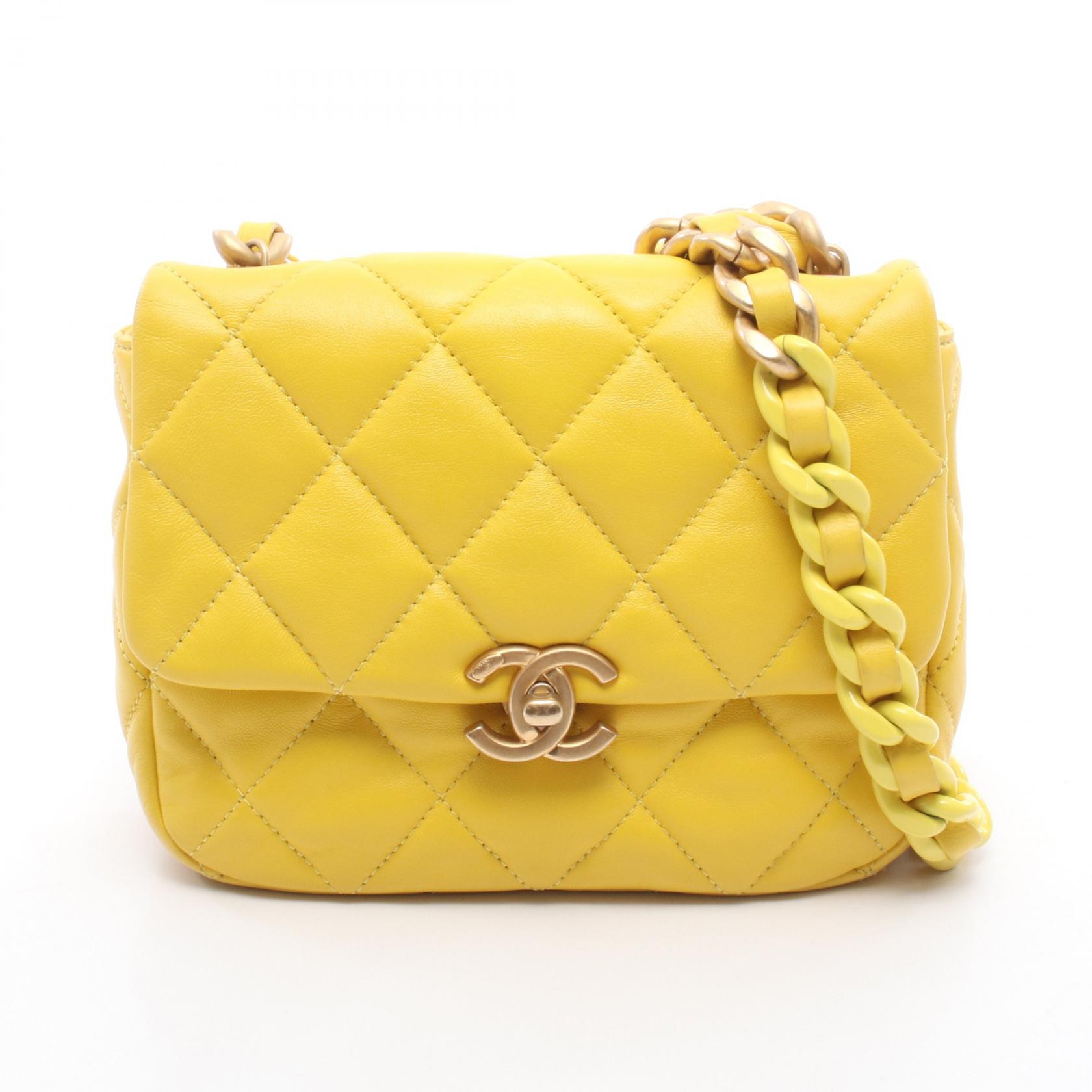 シャネル CHANEL マトラッセ スモールフラップ プラチェーン ショルダーバッグ バッグ ラムスキン(羊革) レディース イエロー系 【中古】|Brandoff銀座