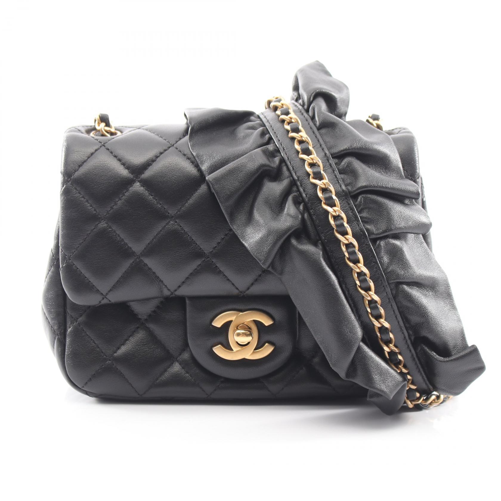 【10%OFFクーポン 7/26 9:59〆】 シャネル CHANEL ミニマトラッセ フリル ショルダーバッグ バッグ ラムスキン（羊革） レディース ブラック系 【中古】｜Brandoff銀座