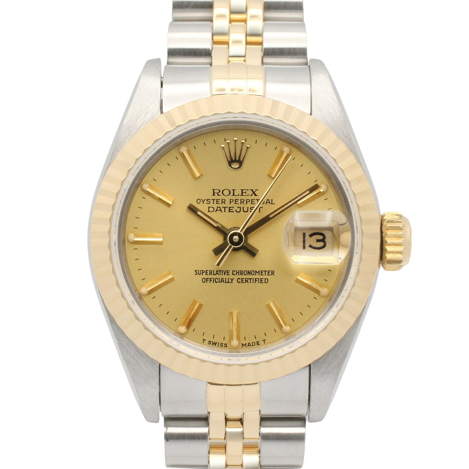 ロレックス ROLEX デイトジャスト S番 腕時計 時計 K18(イエローゴールド) ステンレススチール レディース ゴールド系 シャンパン/バー 69173 【中古】|Brandoff銀座
