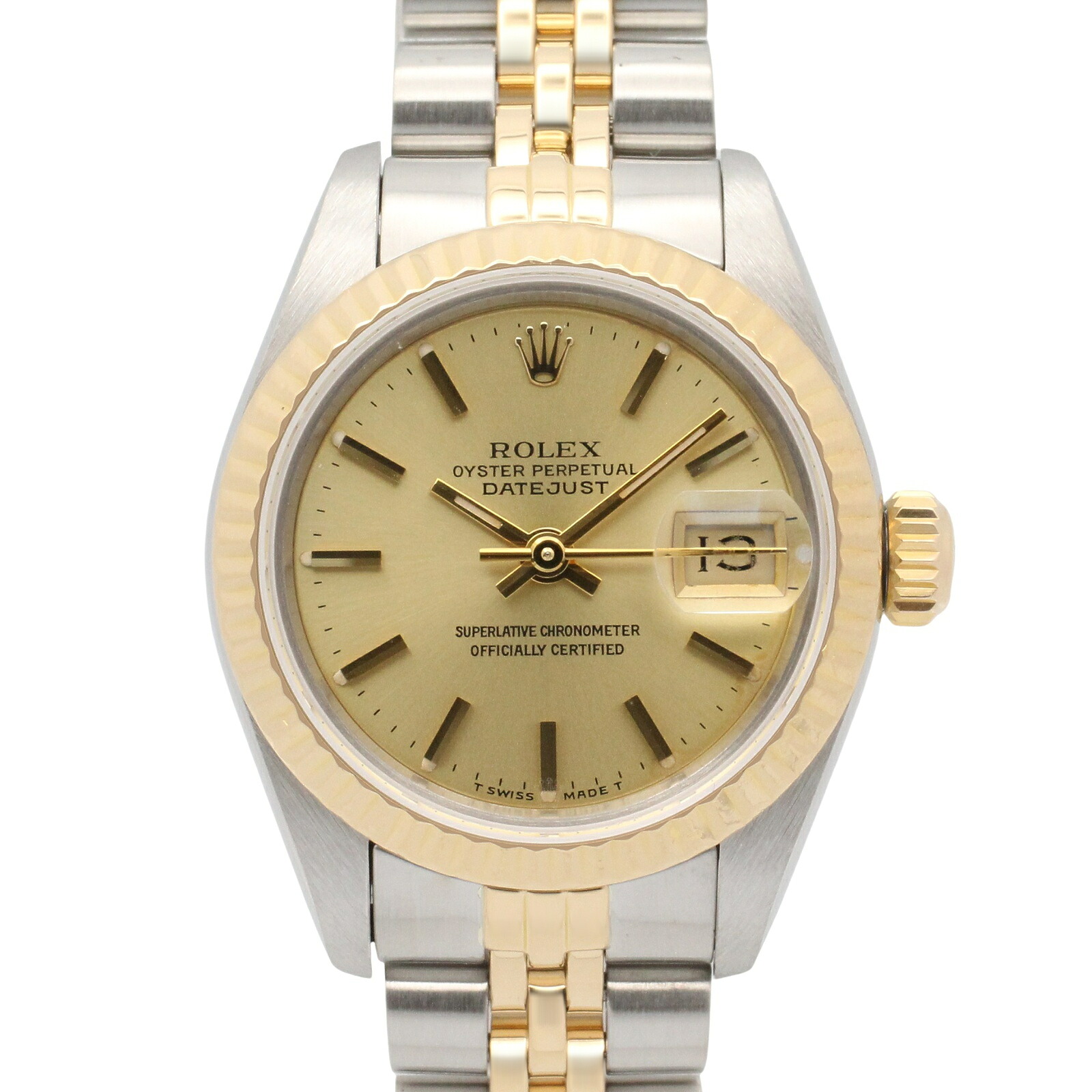 【10%OFFクーポン 7/26 9:59〆】 ロレックス ROLEX デイトジャスト 91番 腕時計 時計 K18(イエローゴールド) ステンレススチール レディース ゴールド系 シャンパン/バー 69173 【中古】|Brandoff銀座